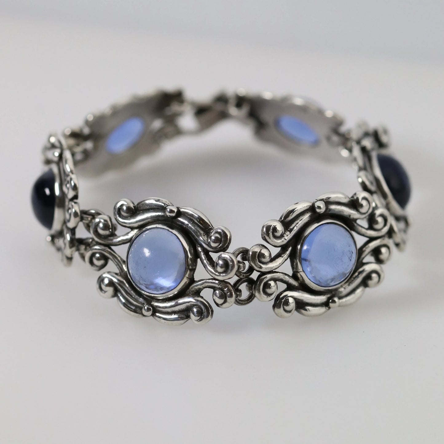 SOLD OUT: Vintage Los Castillo Taxco Mexican Jewelry | Ornate Blue Glass Bracelet - Carmel Fine Silver Jewelry