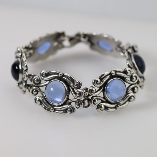 SOLD OUT: Vintage Los Castillo Taxco Mexican Jewelry | Ornate Blue Glass Bracelet - Carmel Fine Silver Jewelry