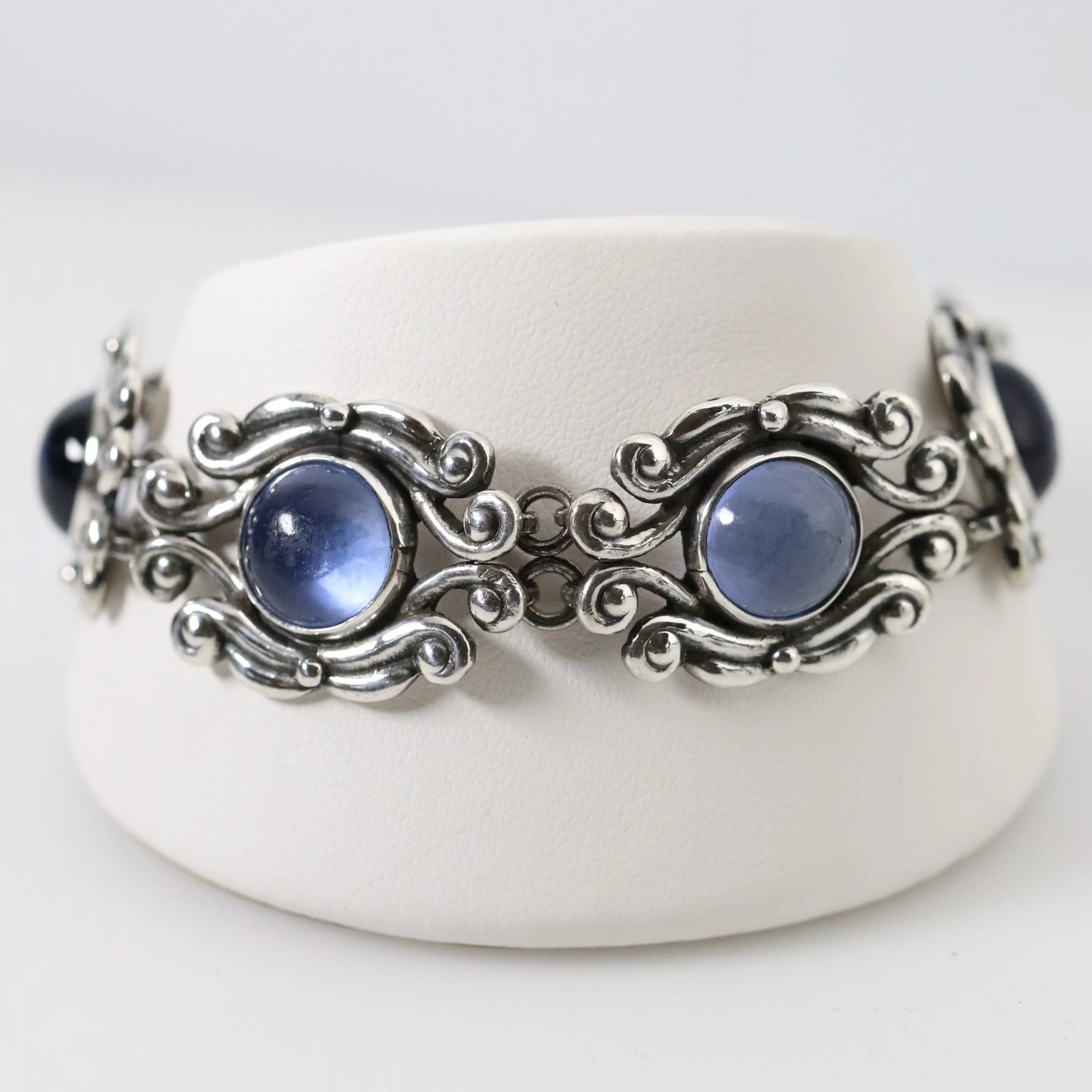 SOLD OUT: Vintage Los Castillo Taxco Mexican Jewelry | Ornate Blue Glass Bracelet - Carmel Fine Silver Jewelry