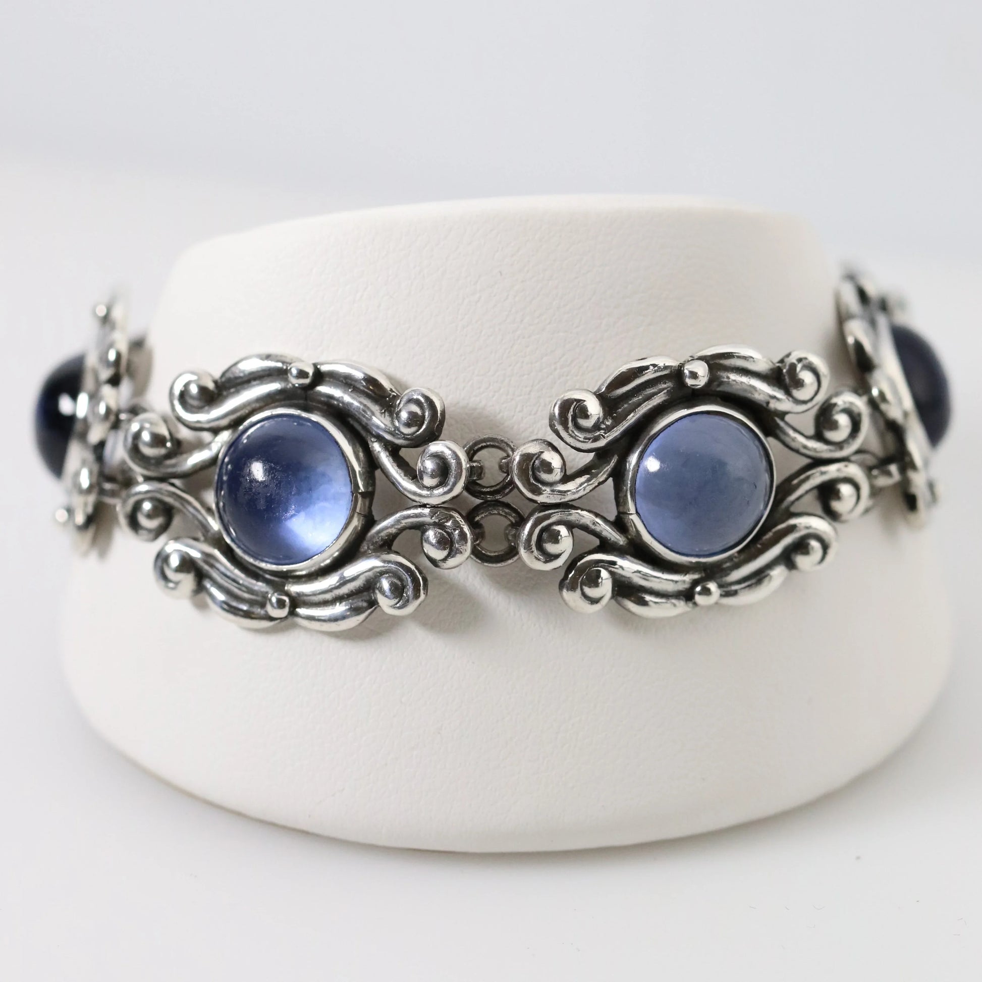 SOLD OUT: Vintage Los Castillo Taxco Mexican Jewelry | Ornate Blue Glass Bracelet - Carmel Fine Silver Jewelry