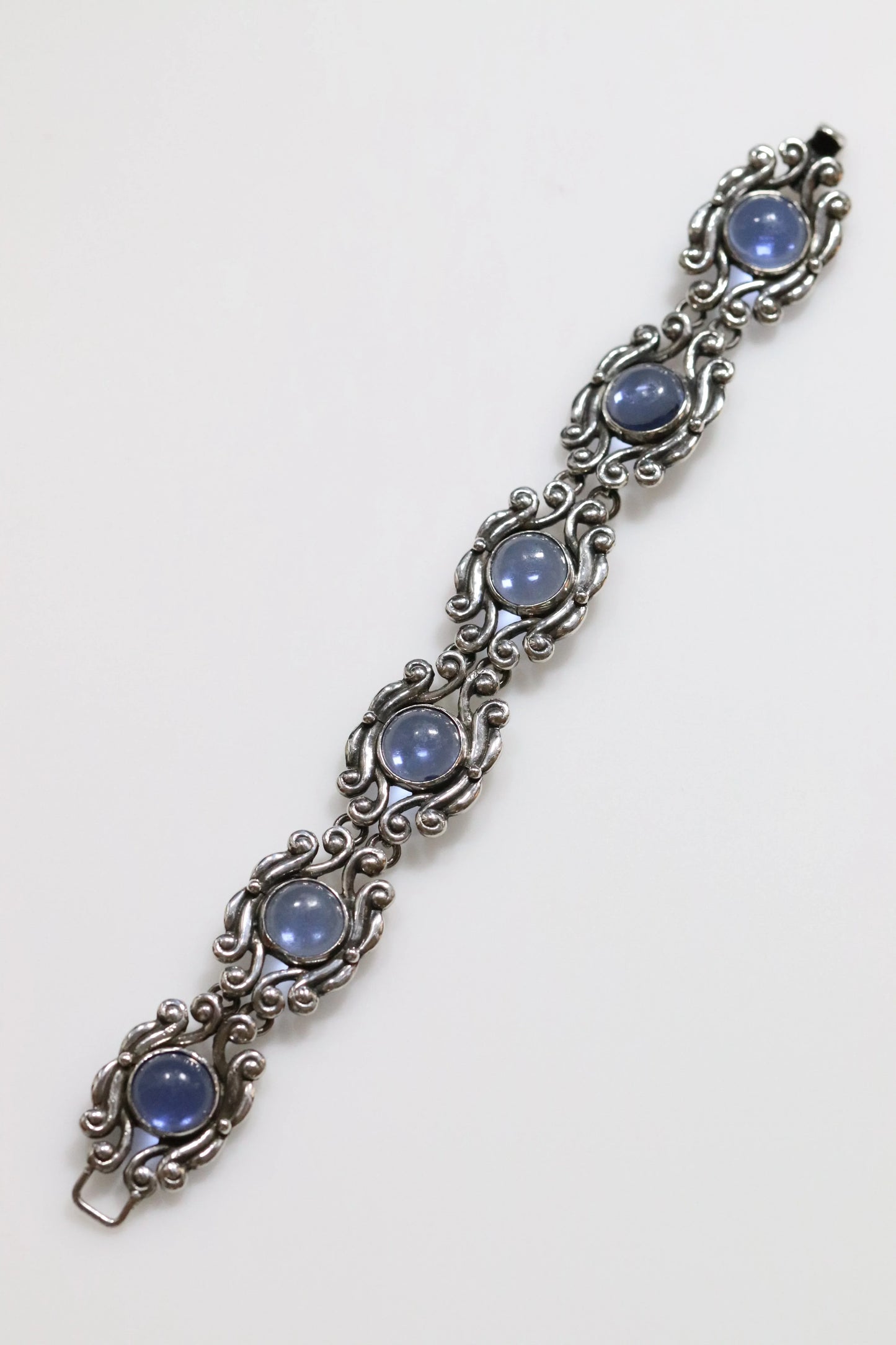 SOLD OUT: Vintage Los Castillo Taxco Mexican Jewelry | Ornate Blue Glass Bracelet - Carmel Fine Silver Jewelry