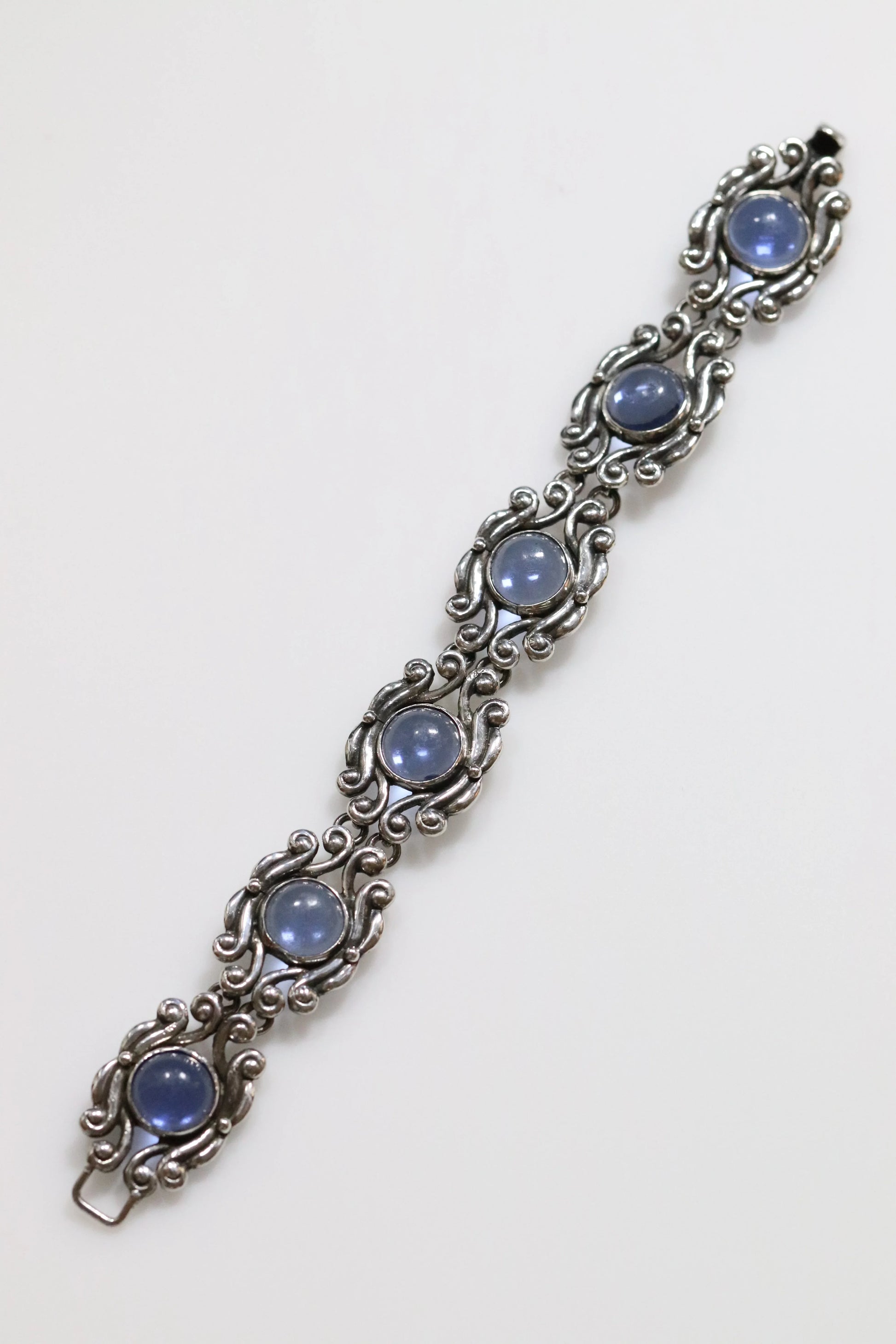 SOLD OUT: Vintage Los Castillo Taxco Mexican Jewelry | Ornate Blue Glass Bracelet - Carmel Fine Silver Jewelry