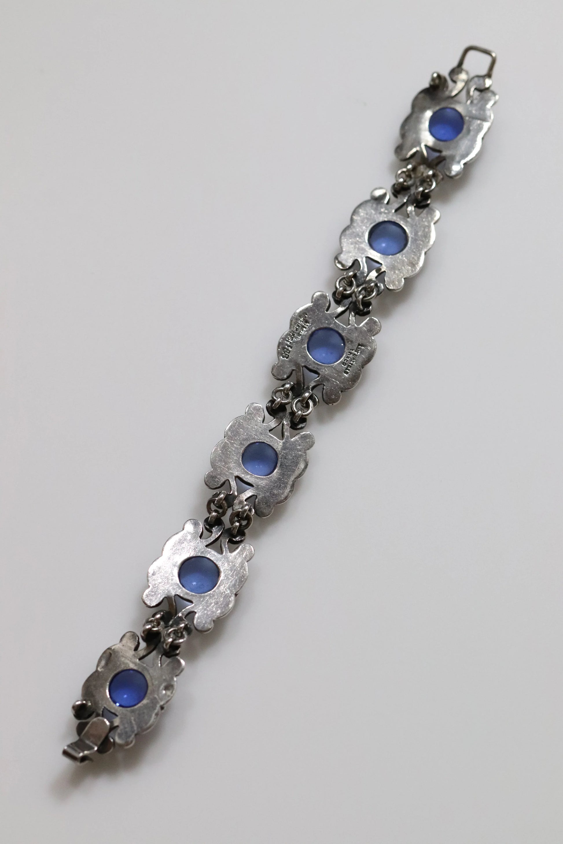 SOLD OUT: Vintage Los Castillo Taxco Mexican Jewelry | Ornate Blue Glass Bracelet - Carmel Fine Silver Jewelry