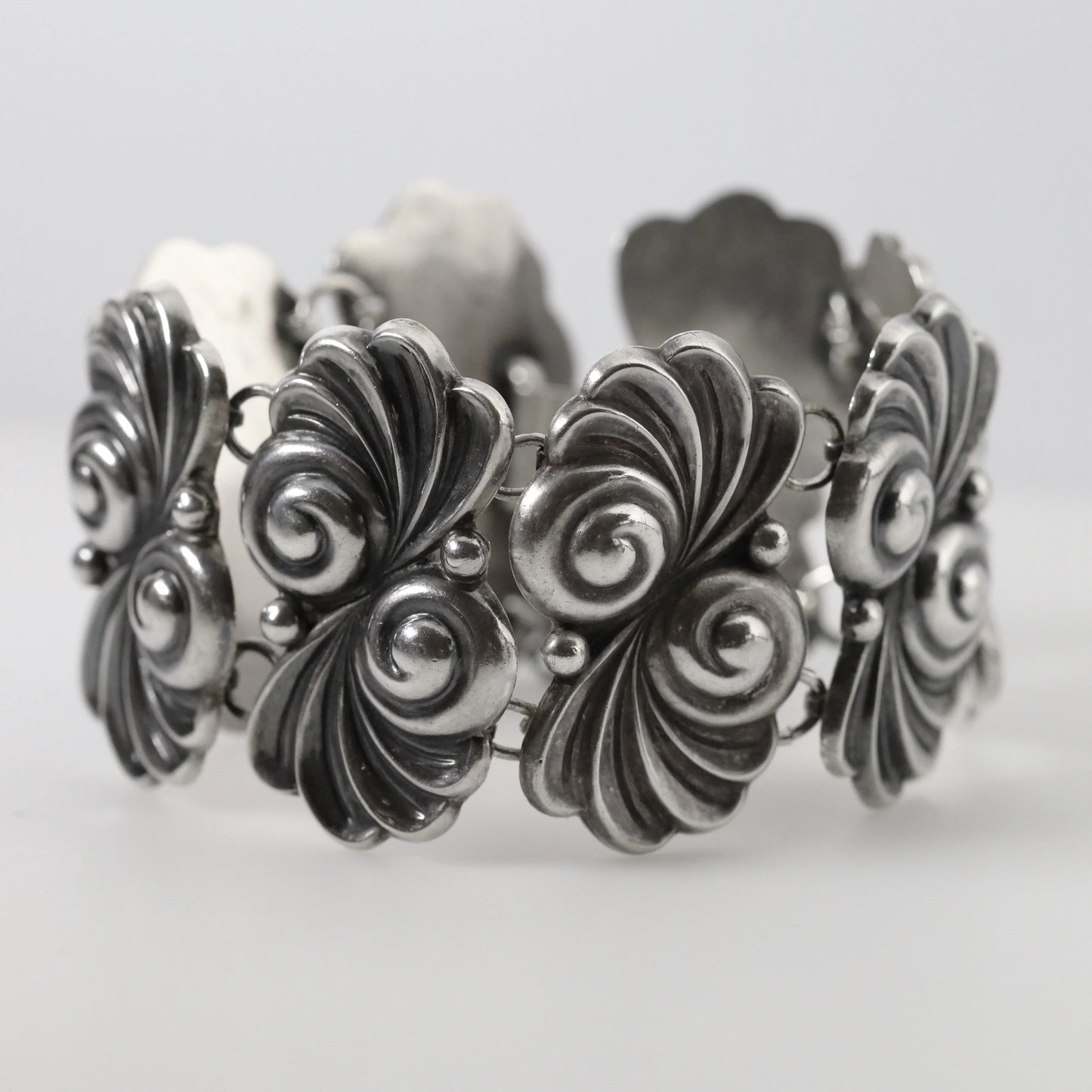 SOLD OUT: Vintage Los Castillo Taxco Mexican Jewelry | Wide Floral Statement Bracelet - Carmel Fine Silver Jewelry