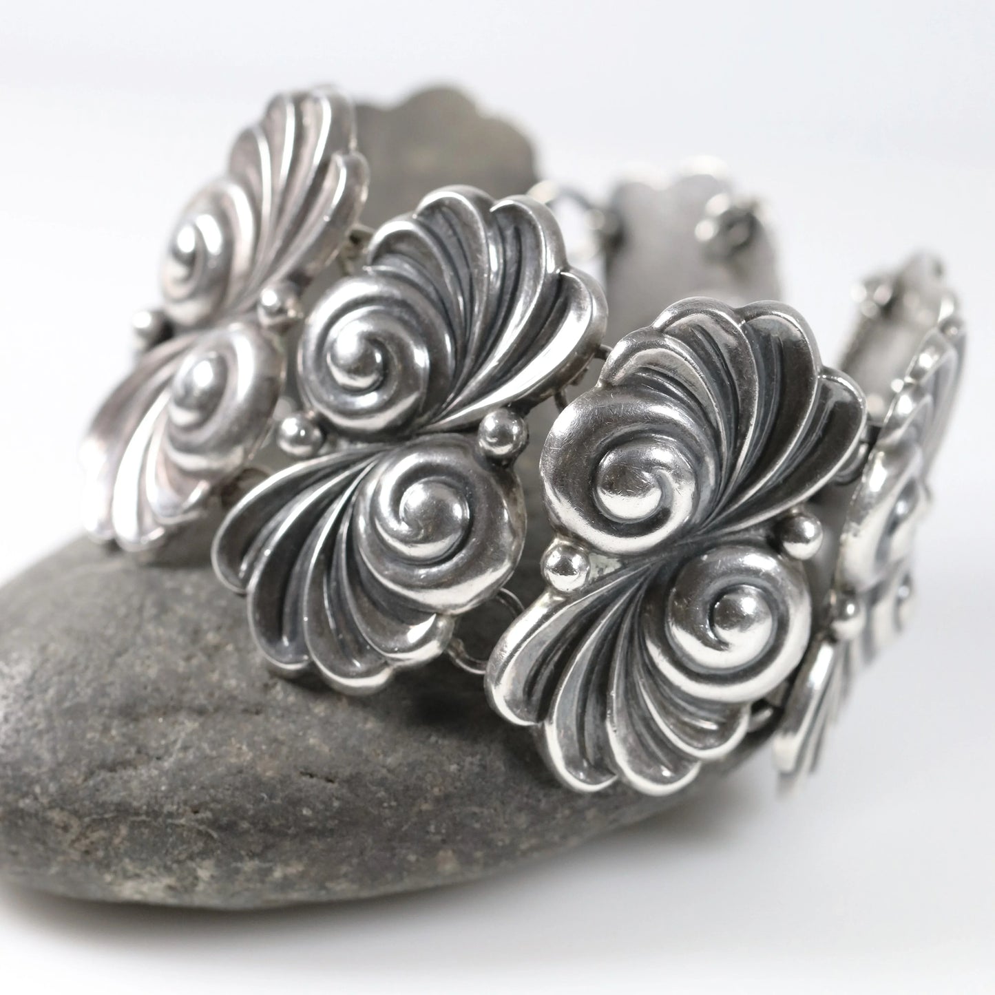 SOLD OUT: Vintage Los Castillo Taxco Mexican Jewelry | Wide Floral Statement Bracelet - Carmel Fine Silver Jewelry