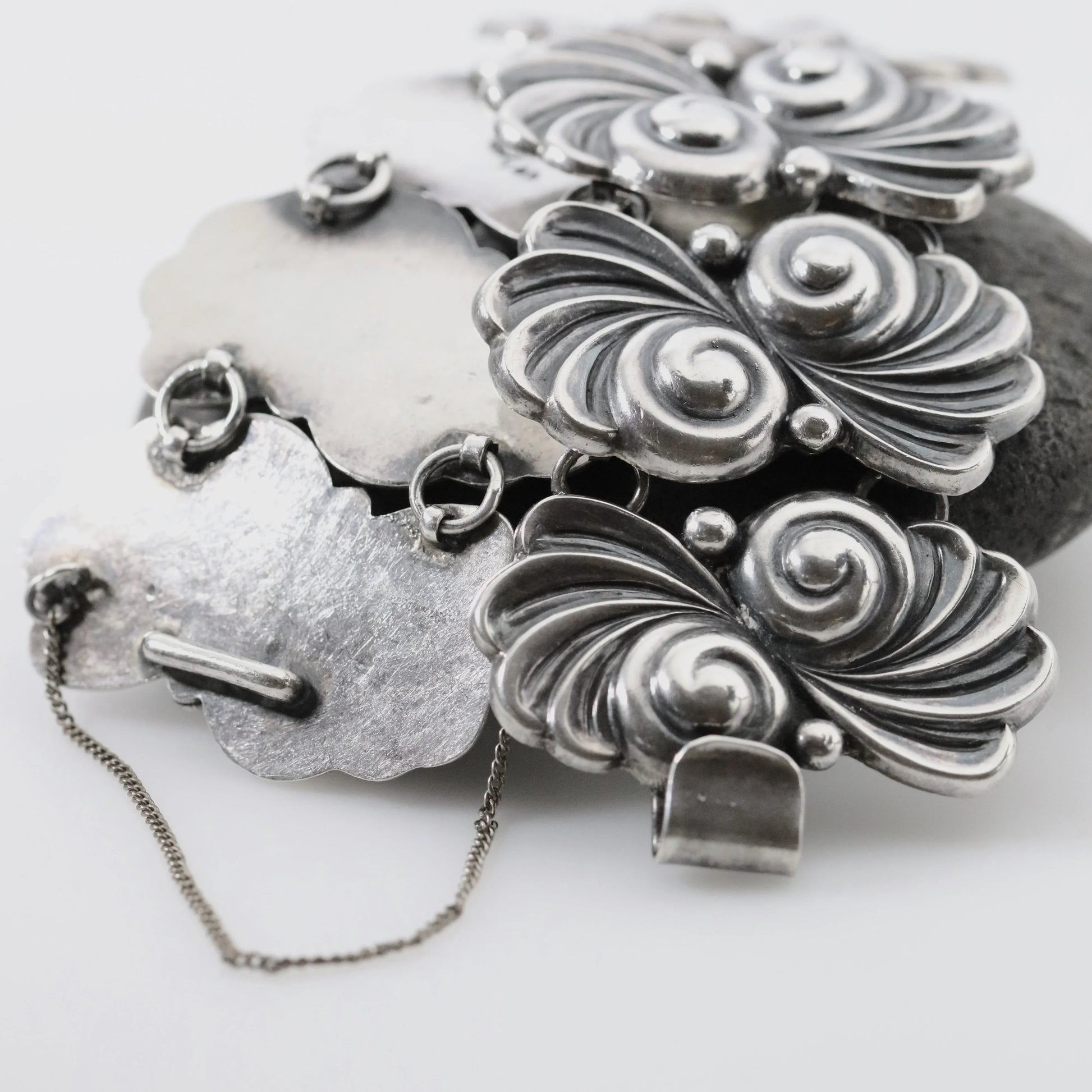 SOLD OUT: Vintage Los Castillo Taxco Mexican Jewelry | Wide Floral Statement Bracelet - Carmel Fine Silver Jewelry
