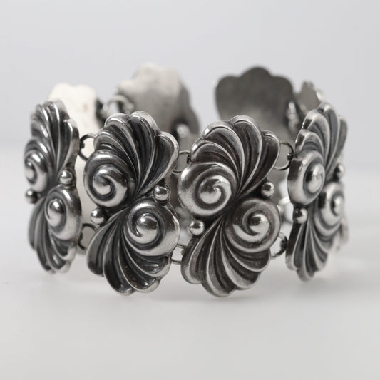 SOLD OUT: Vintage Los Castillo Taxco Mexican Jewelry | Wide Floral Statement Bracelet - Carmel FSJ