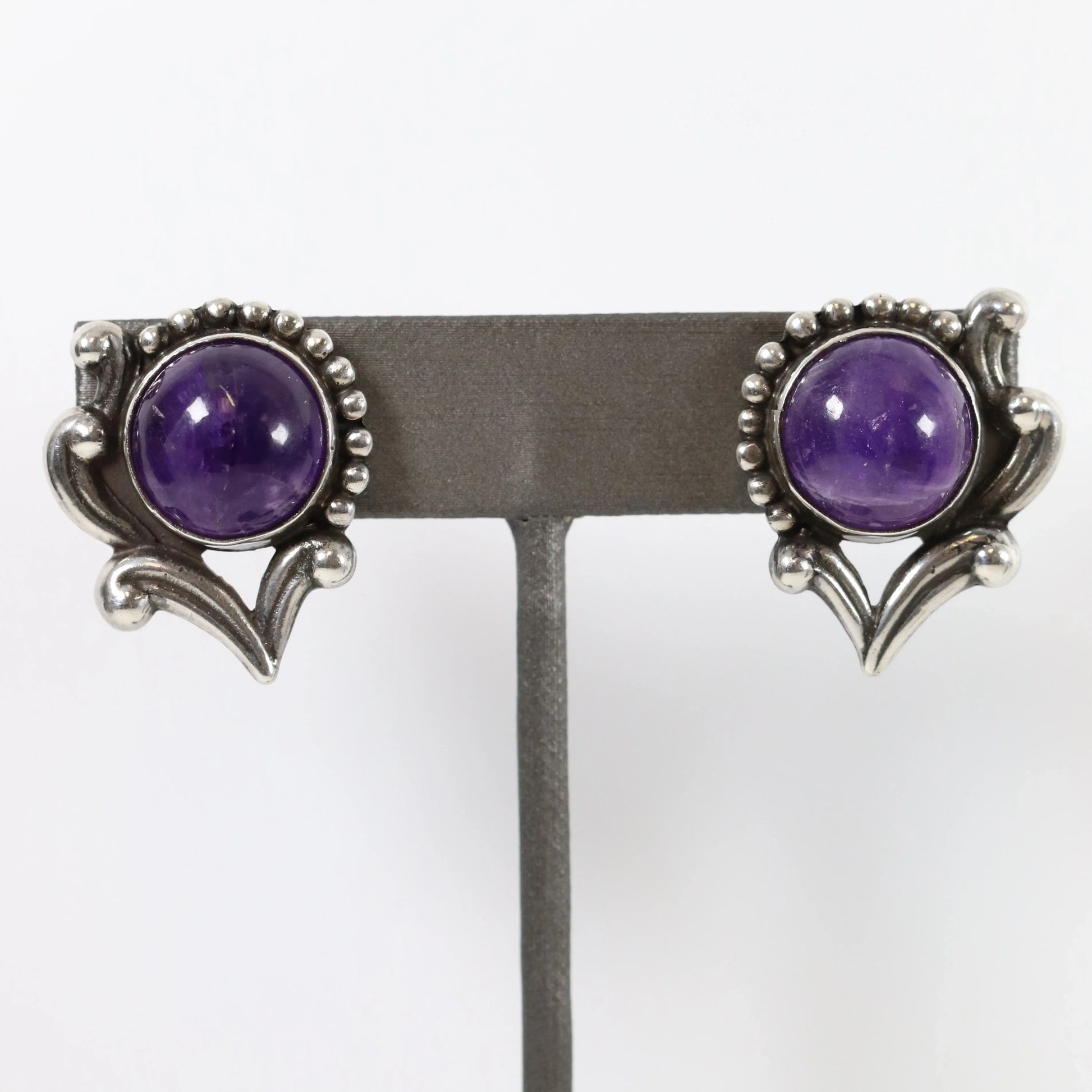 SOLD OUT: Vintage Los Castillo Taxco Silver Mexican Jewelry | Floral Handcrafted Amethyst Earrings - Carmel Fine Silver Jewelry