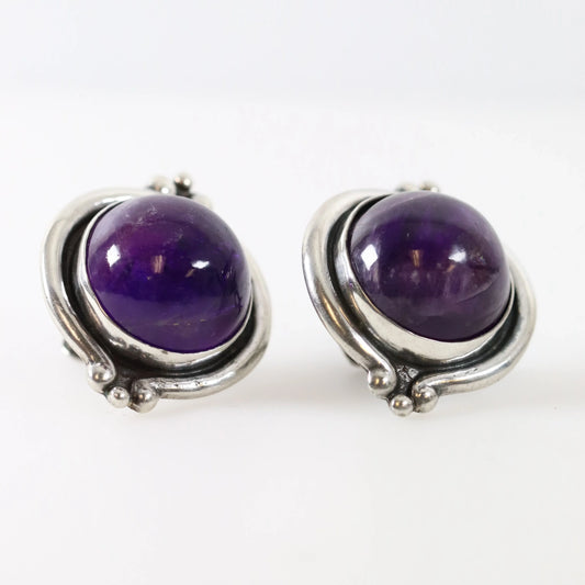 SOLD OUT: Vintage Los Castillo Taxco Silver Mexican Jewelry | Large Mid Century Amethyst and Silver Earrings - Carmel Fine Silver Jewelry