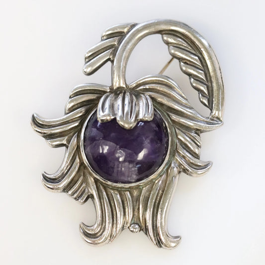 SOLD OUT: Vintage Los Castillo Taxco Silver Mexican Jewelry | Mid Century Amethyst and Silver Brooch - Carmel Fine Silver Jewelry