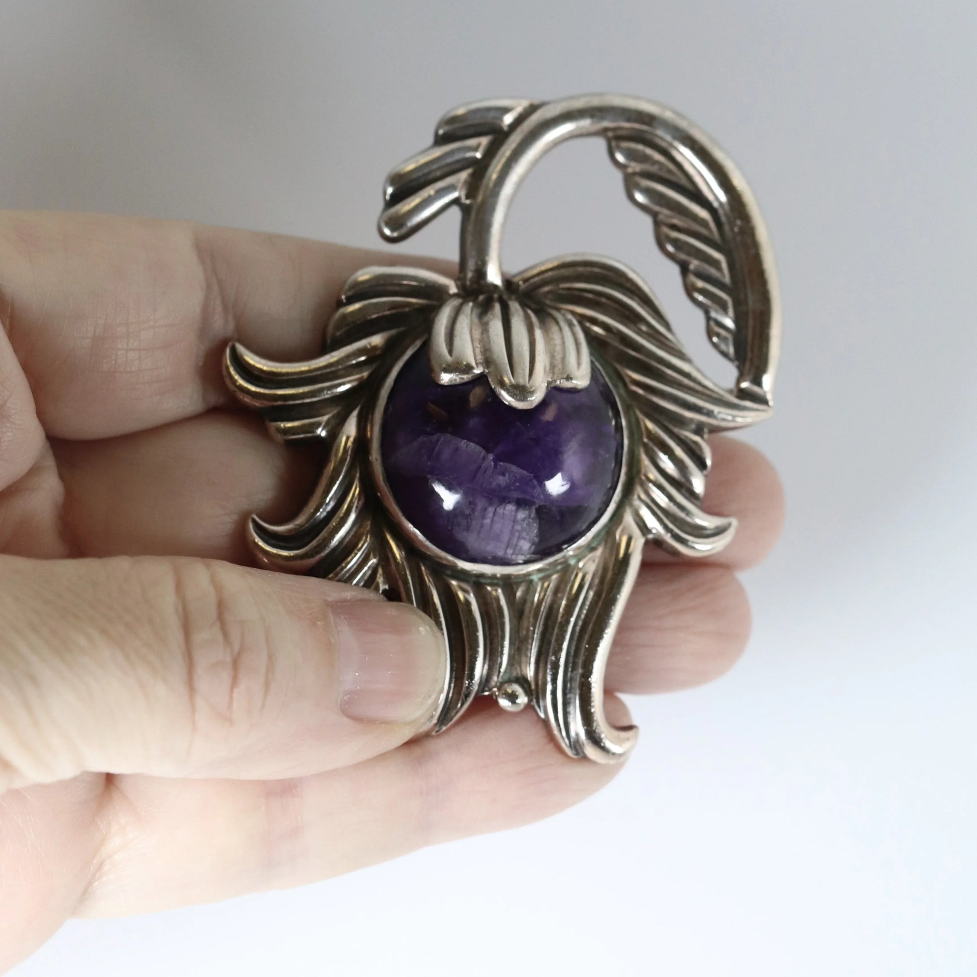 SOLD OUT: Vintage Los Castillo Taxco Silver Mexican Jewelry | Mid Century Amethyst and Silver Brooch - Carmel Fine Silver Jewelry