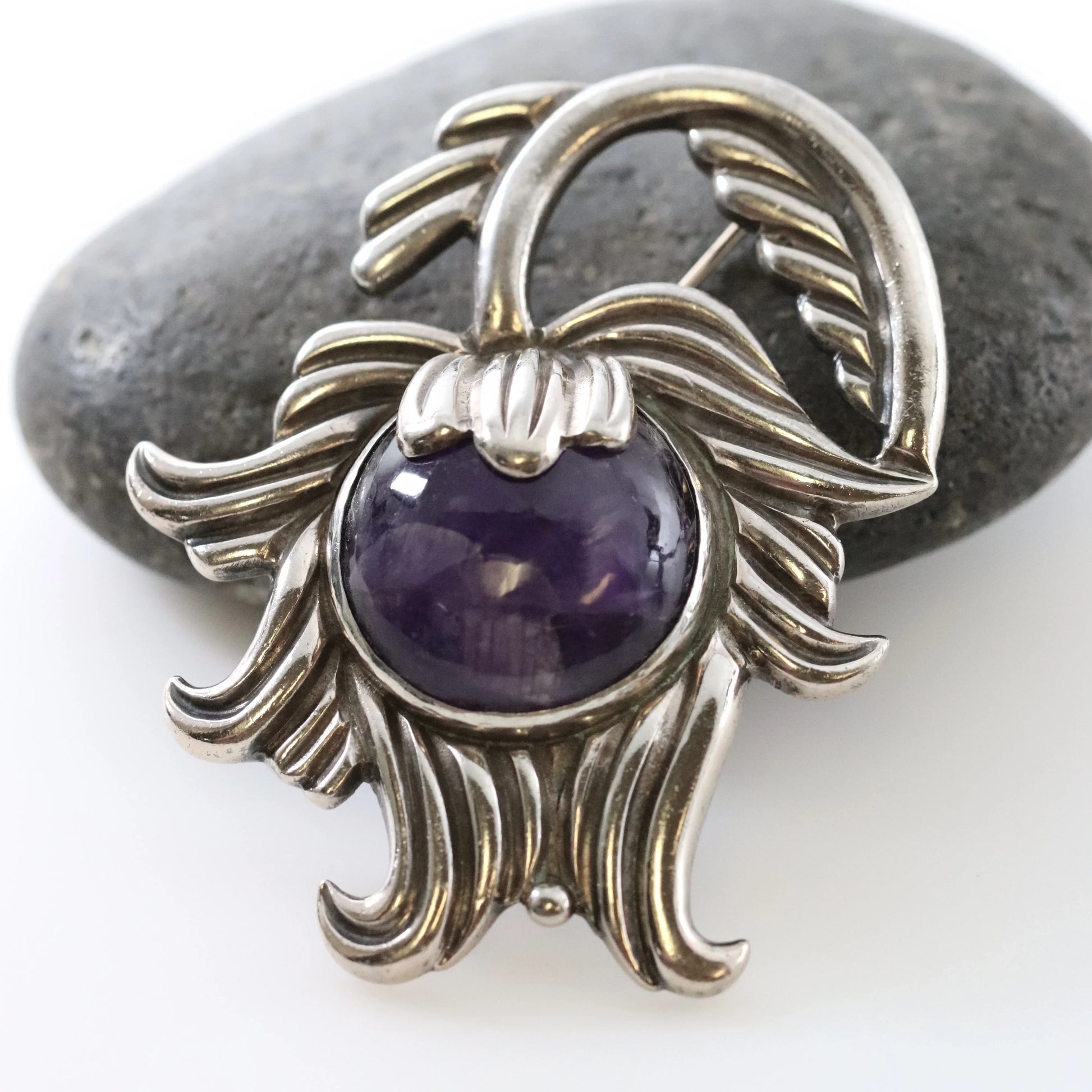 SOLD OUT: Vintage Los Castillo Taxco Silver Mexican Jewelry | Mid Century Amethyst and Silver Brooch - Carmel Fine Silver Jewelry