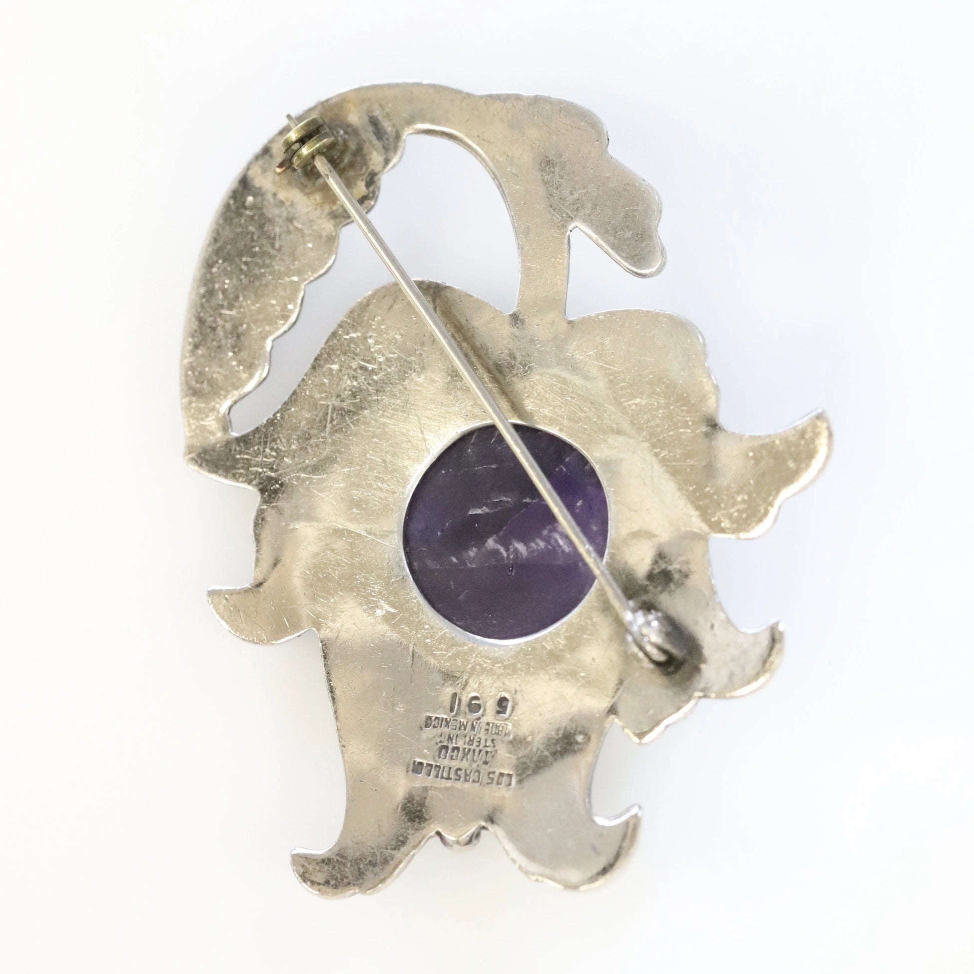 SOLD OUT: Vintage Los Castillo Taxco Silver Mexican Jewelry | Mid Century Amethyst and Silver Brooch - Carmel Fine Silver Jewelry