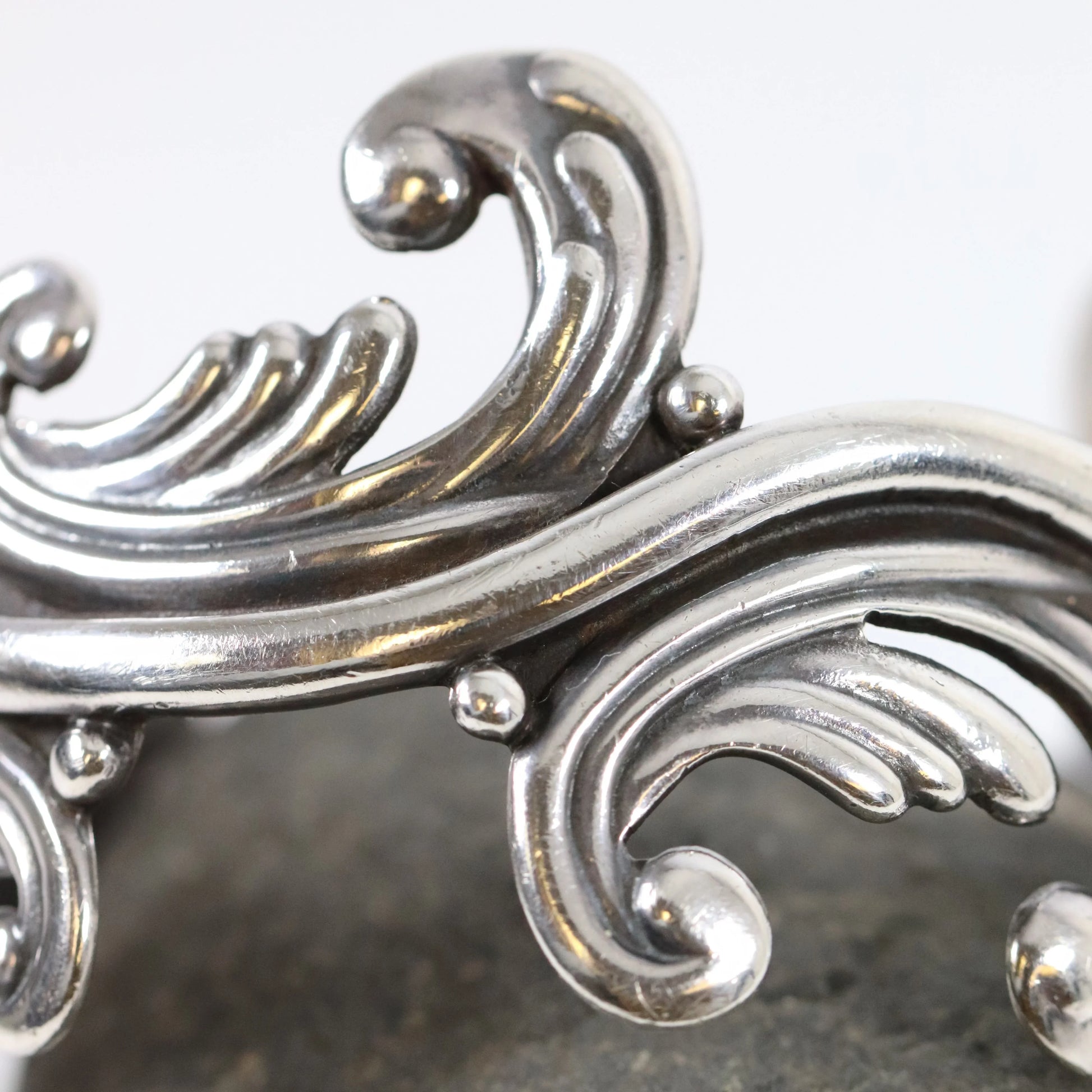 SOLD OUT: Vintage Los Castillo Taxco Silver Mexican Jewelry | Mid-Century Cuff Bracelet with Foliate Trim - Carmel Fine Silver Jewelry