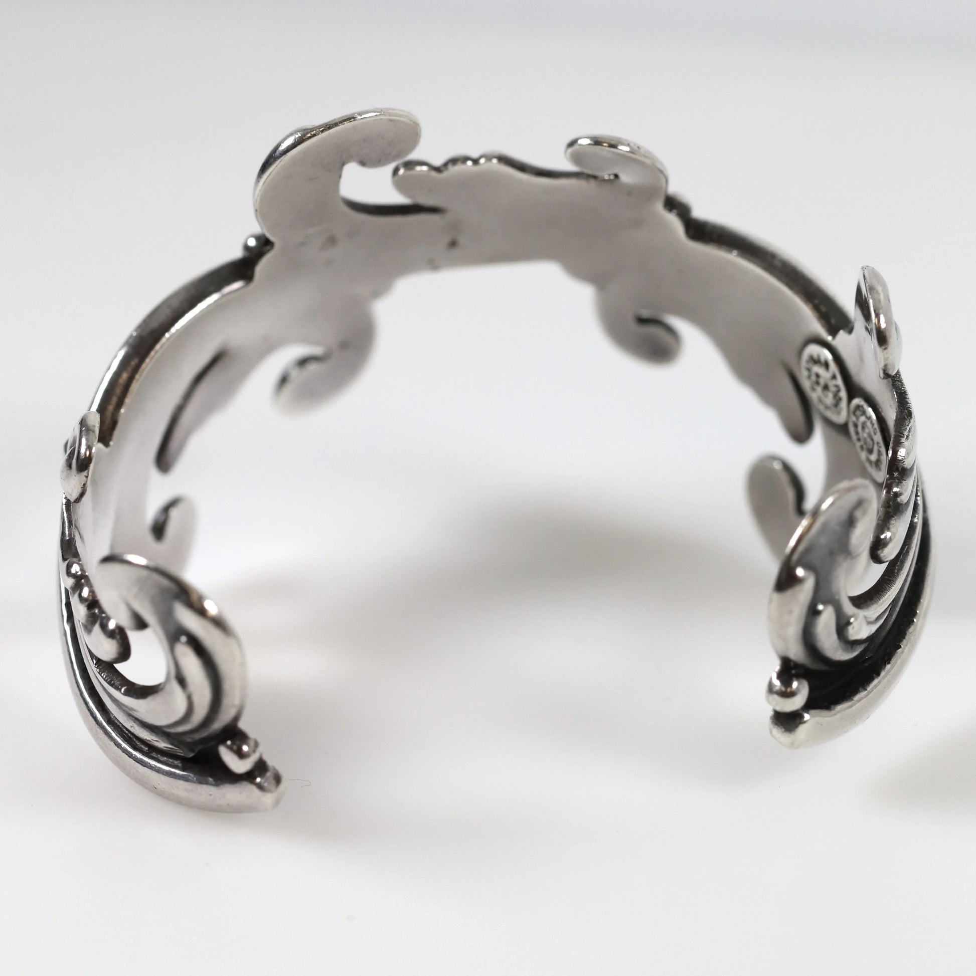 SOLD OUT: Vintage Los Castillo Taxco Silver Mexican Jewelry | Mid-Century Cuff Bracelet with Foliate Trim - Carmel Fine Silver Jewelry