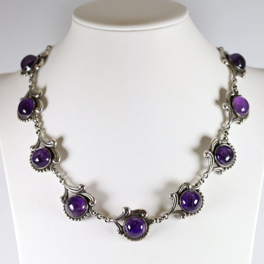 SOLD OUT: Vintage Los Castillo Taxco Silver Mexican Jewelry | Mid-Century Floral Amethyst Necklace - Carmel Fine Silver Jewelry