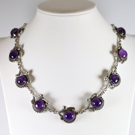 SOLD OUT: Vintage Los Castillo Taxco Silver Mexican Jewelry | Mid-Century Floral Amethyst Necklace - Carmel FSJ