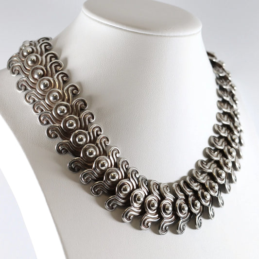 SOLD OUT: Vintage Los Castillo Taxco Silver Mexican Jewelry | Mid-Century Hinged Ornate Necklace - Carmel Fine Silver Jewelry