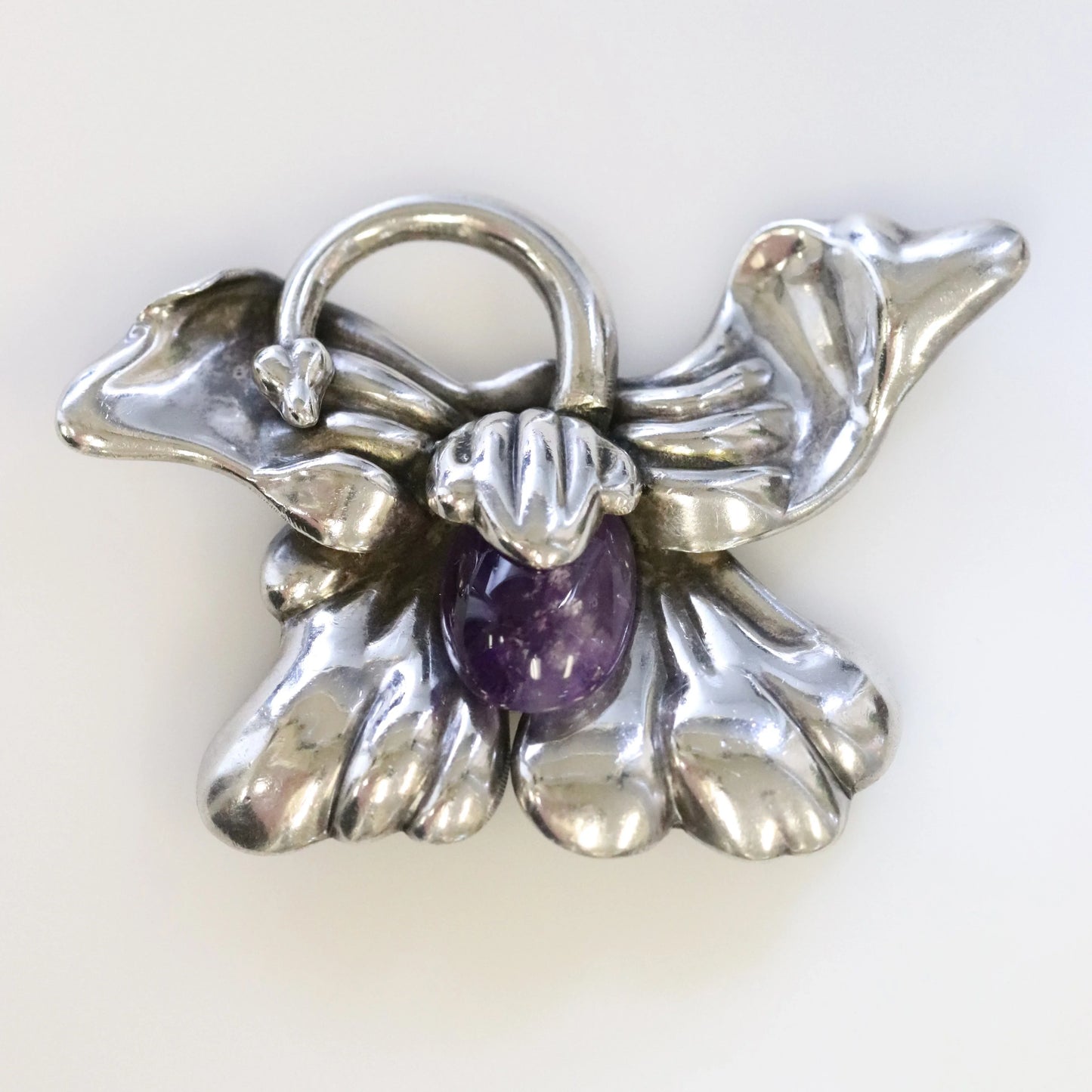 SOLD OUT: Vintage Los Castillo Taxco Silver Mexican Jewelry | Mid Century Orchid Amethyst Brooch - Carmel Fine Silver Jewelry
