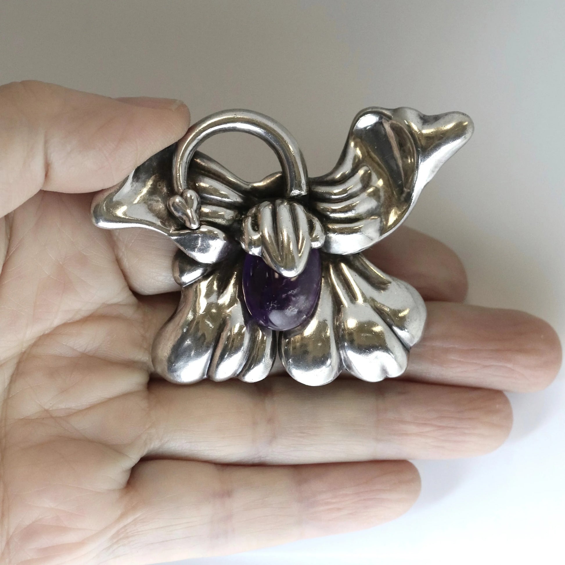 SOLD OUT: Vintage Los Castillo Taxco Silver Mexican Jewelry | Mid Century Orchid Amethyst Brooch - Carmel Fine Silver Jewelry