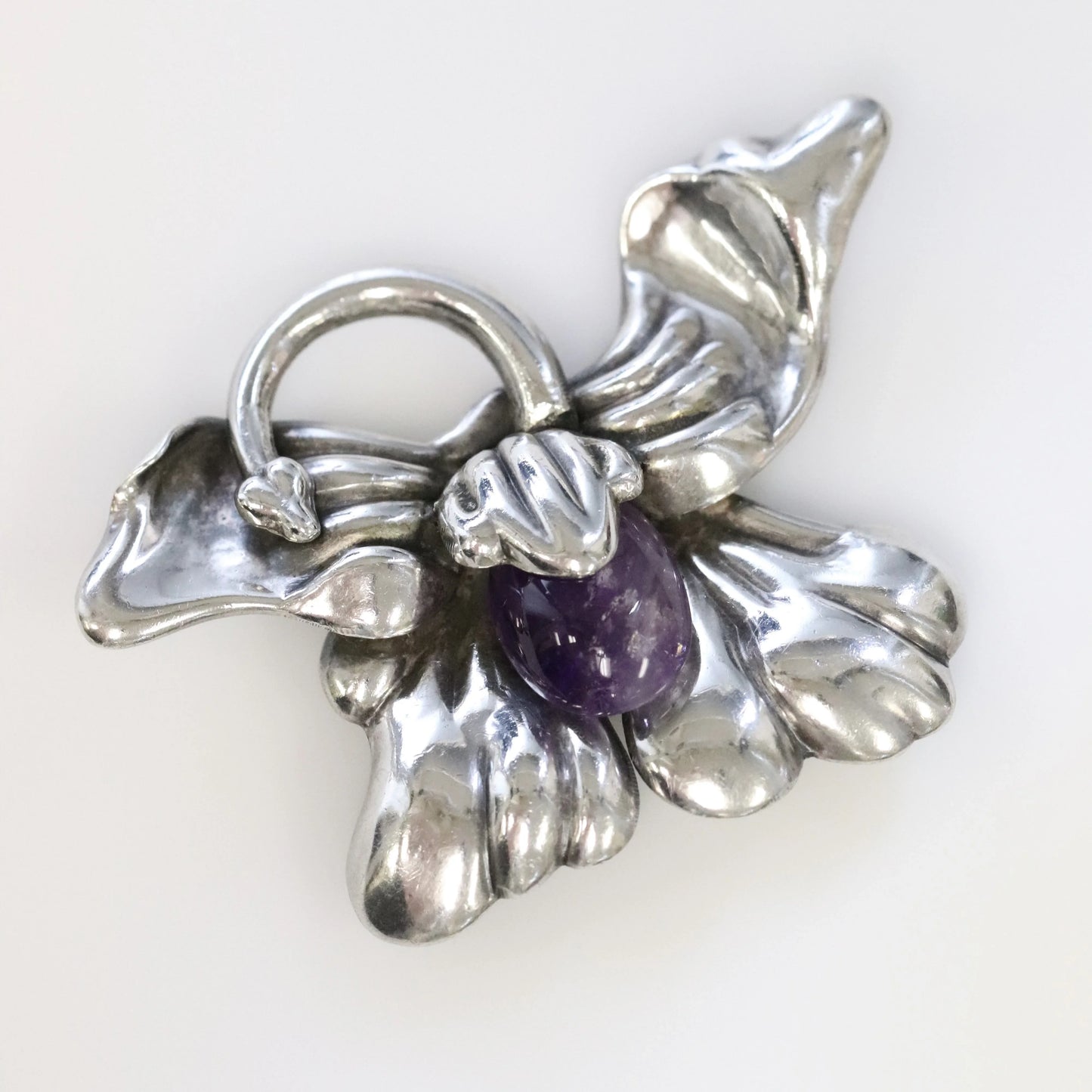 SOLD OUT: Vintage Los Castillo Taxco Silver Mexican Jewelry | Mid Century Orchid Amethyst Brooch - Carmel Fine Silver Jewelry