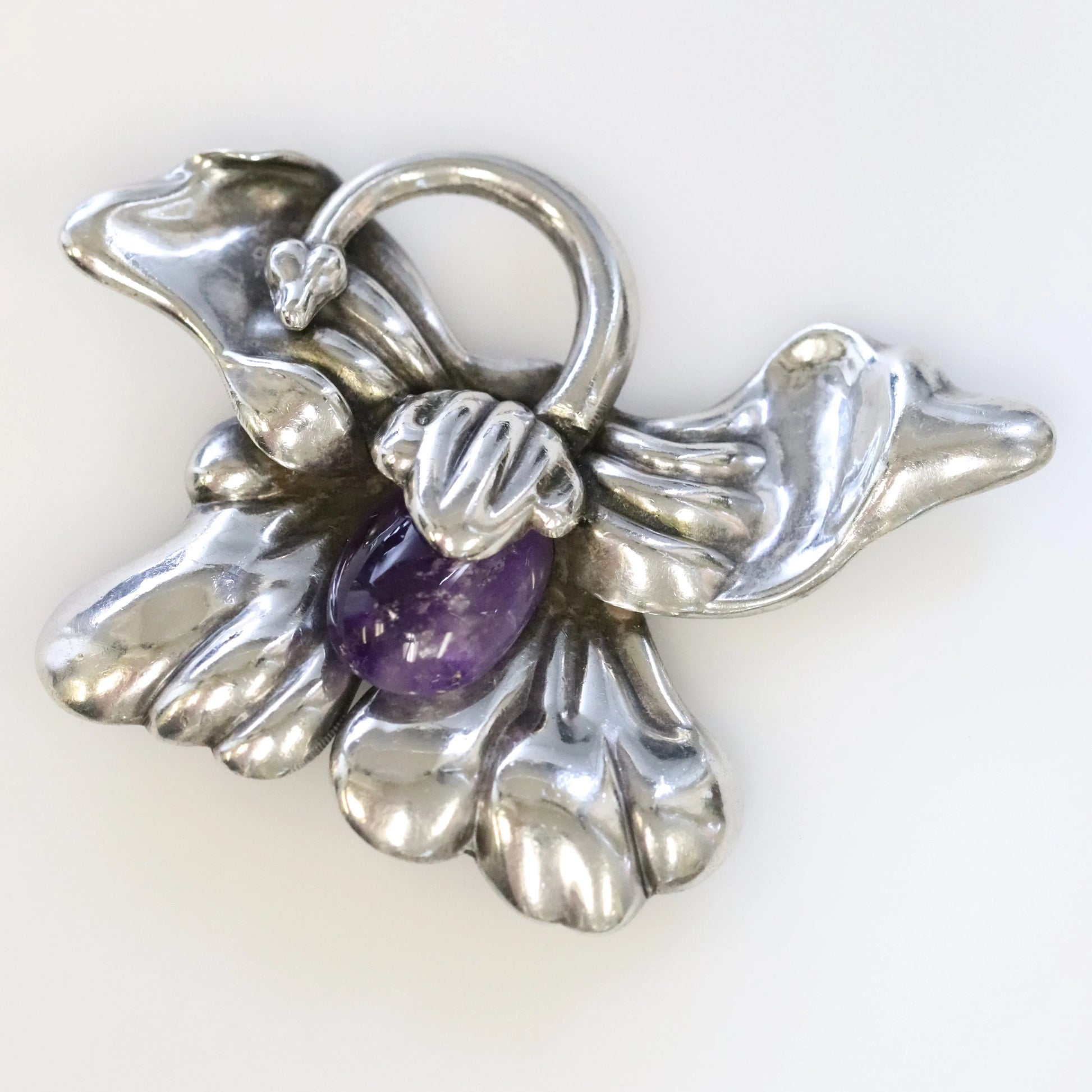 SOLD OUT: Vintage Los Castillo Taxco Silver Mexican Jewelry | Mid Century Orchid Amethyst Brooch - Carmel Fine Silver Jewelry