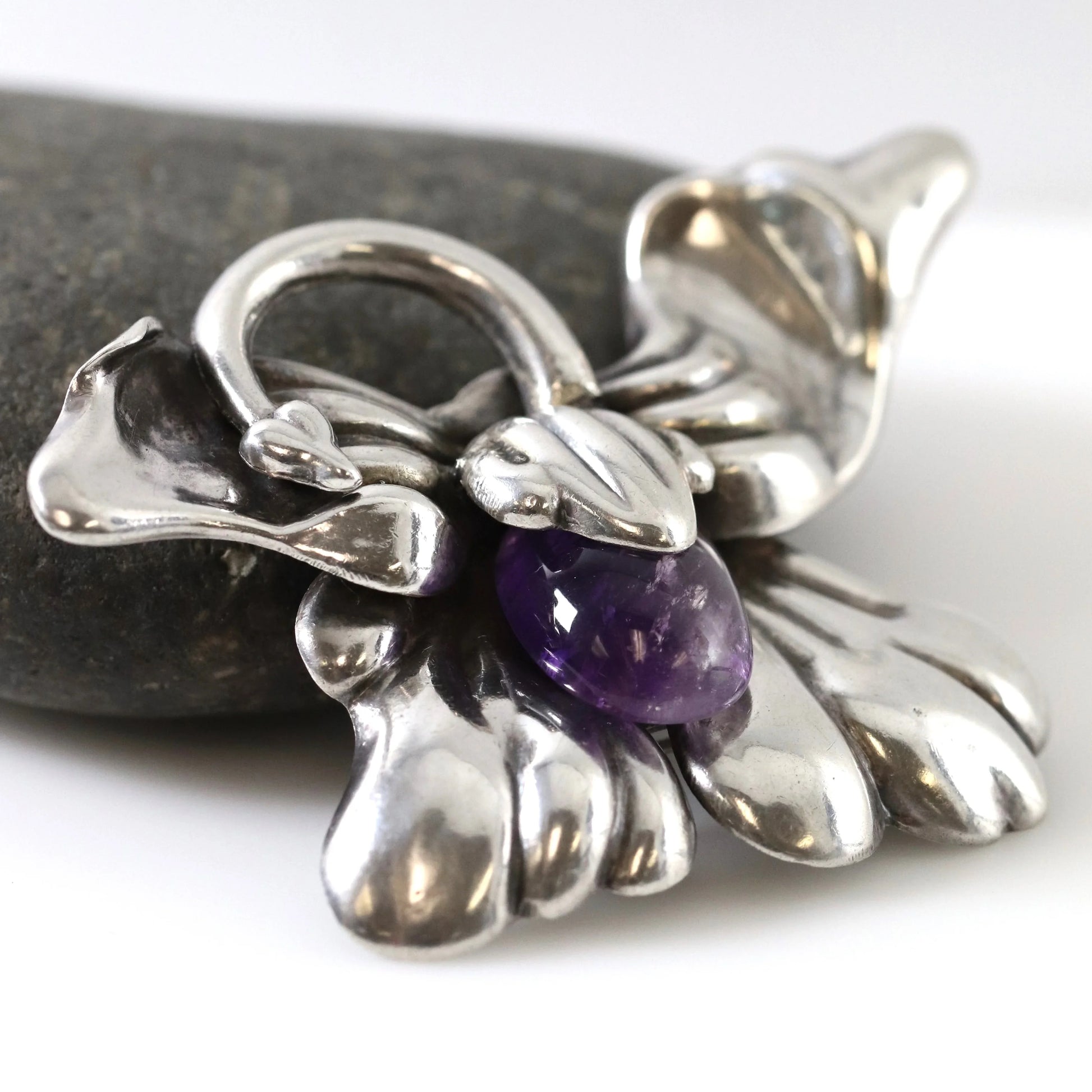 SOLD OUT: Vintage Los Castillo Taxco Silver Mexican Jewelry | Mid Century Orchid Amethyst Brooch - Carmel Fine Silver Jewelry