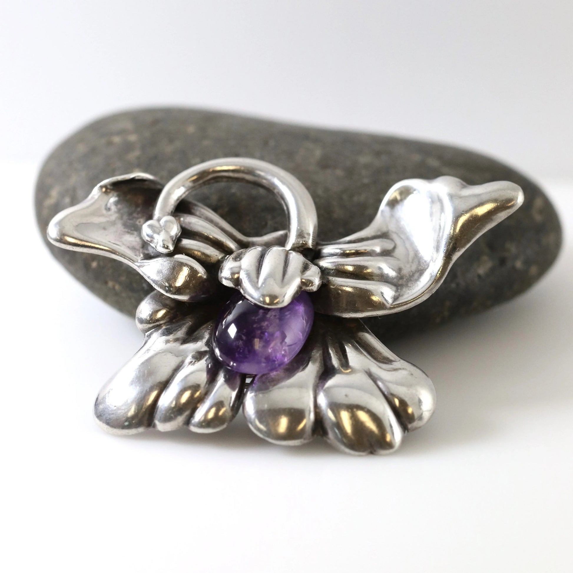 SOLD OUT: Vintage Los Castillo Taxco Silver Mexican Jewelry | Mid Century Orchid Amethyst Brooch - Carmel Fine Silver Jewelry