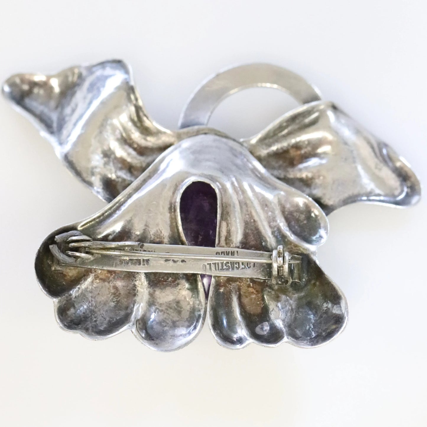 SOLD OUT: Vintage Los Castillo Taxco Silver Mexican Jewelry | Mid Century Orchid Amethyst Brooch - Carmel Fine Silver Jewelry