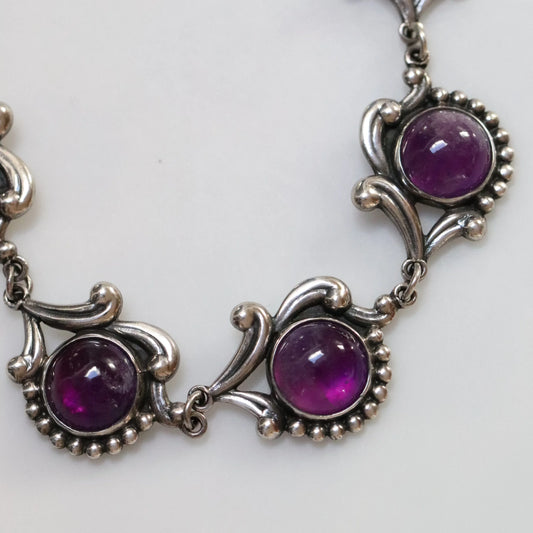 SOLD OUT: Vintage Los Castillo Taxco Silver Mexican Jewelry | Mid-Century Round Amethyst Floral Necklace - Carmel Fine Silver Jewelry