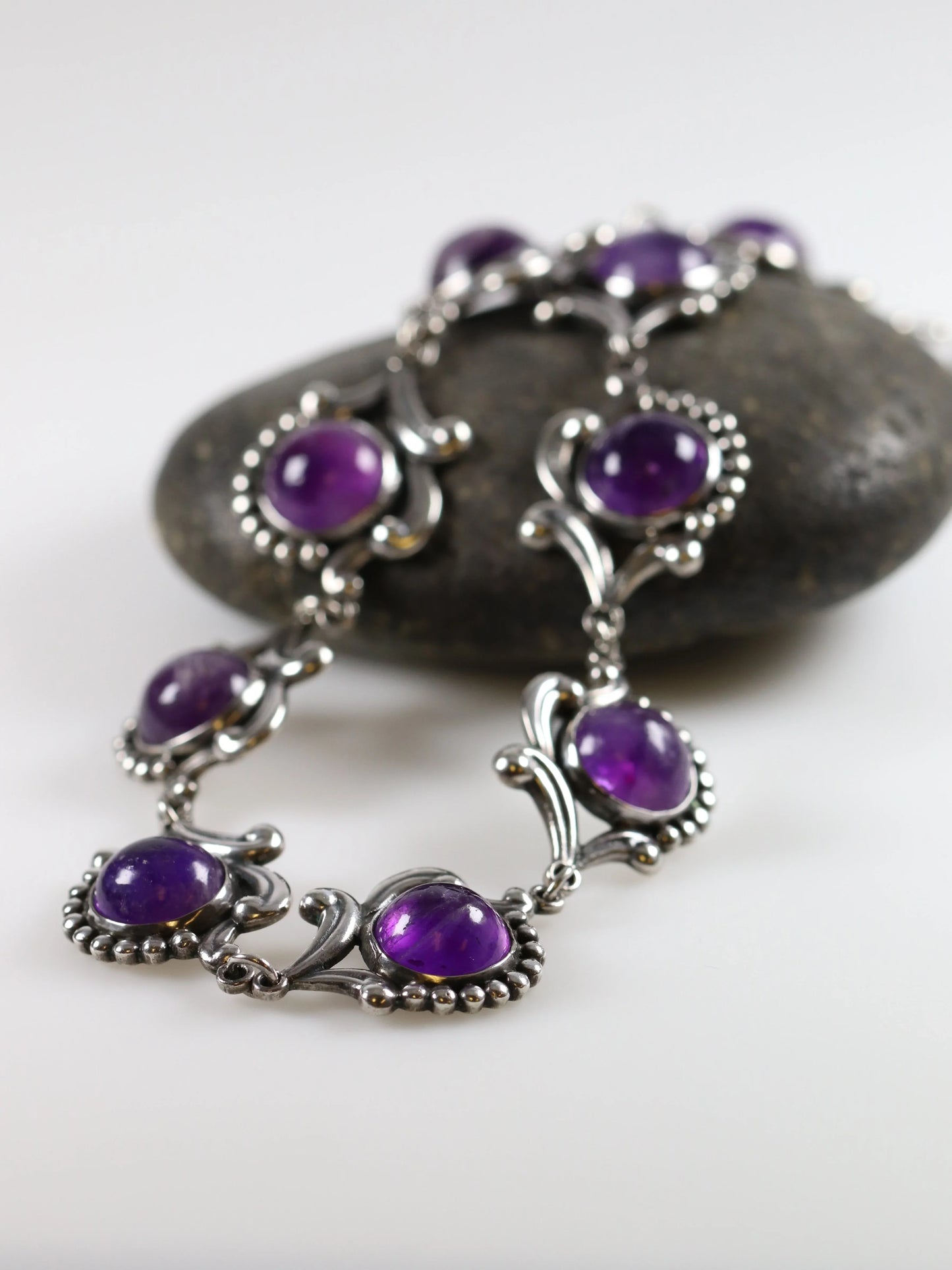 SOLD OUT: Vintage Los Castillo Taxco Silver Mexican Jewelry | Mid-Century Round Amethyst Floral Necklace - Carmel Fine Silver Jewelry