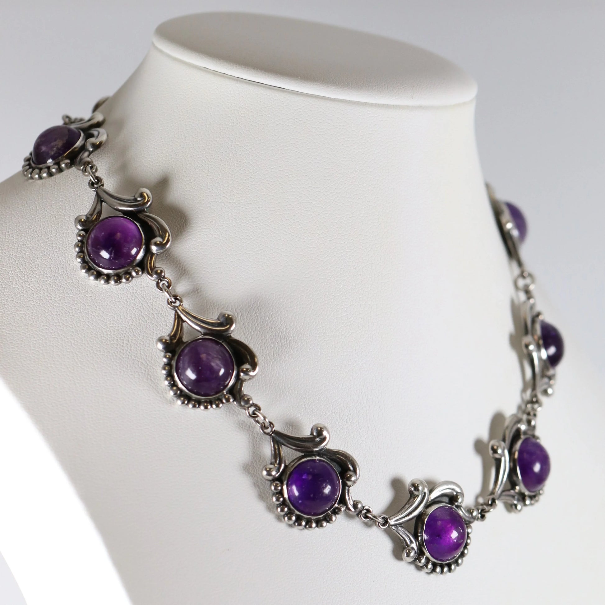 SOLD OUT: Vintage Los Castillo Taxco Silver Mexican Jewelry | Mid-Century Round Amethyst Floral Necklace - Carmel Fine Silver Jewelry