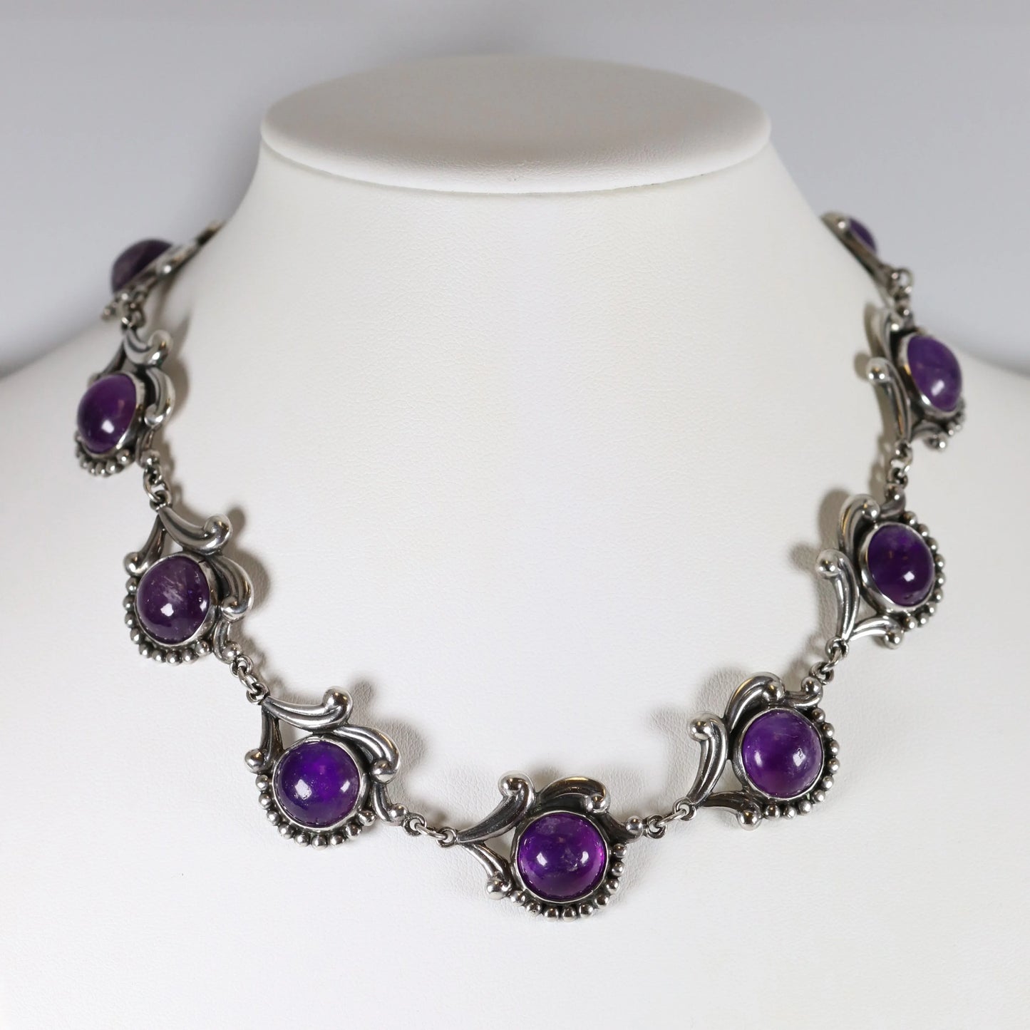 SOLD OUT: Vintage Los Castillo Taxco Silver Mexican Jewelry | Mid-Century Round Amethyst Floral Necklace - Carmel Fine Silver Jewelry