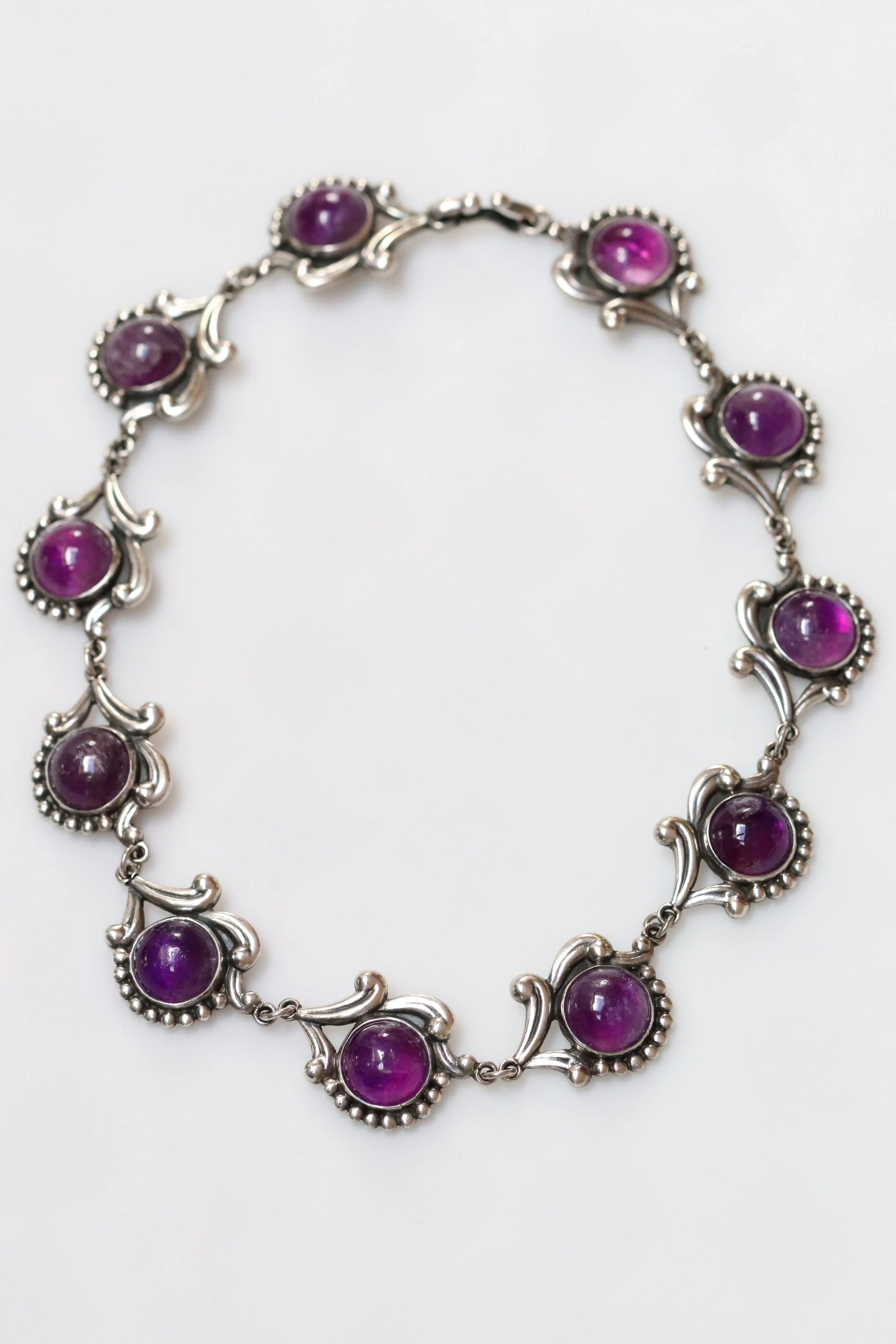 SOLD OUT: Vintage Los Castillo Taxco Silver Mexican Jewelry | Mid-Century Round Amethyst Floral Necklace - Carmel Fine Silver Jewelry