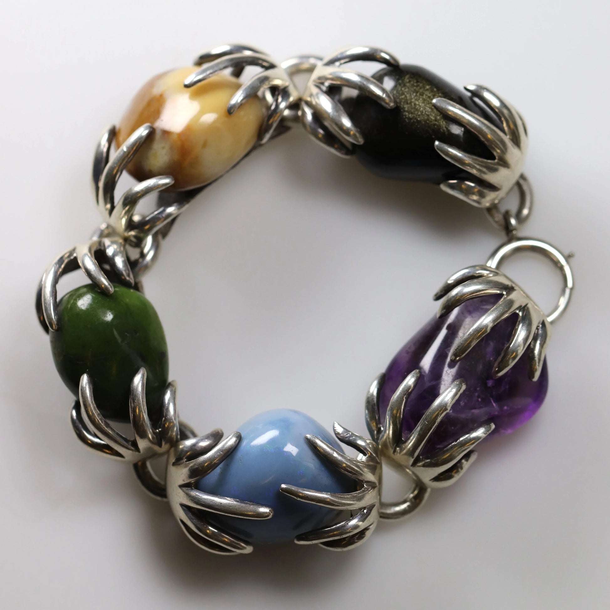 SOLD OUT: Vintage Los Castillo Taxco Silver Mexican Jewelry | Multi-Stone Claw Set Gem Bracelet - Carmel Fine Silver Jewelry
