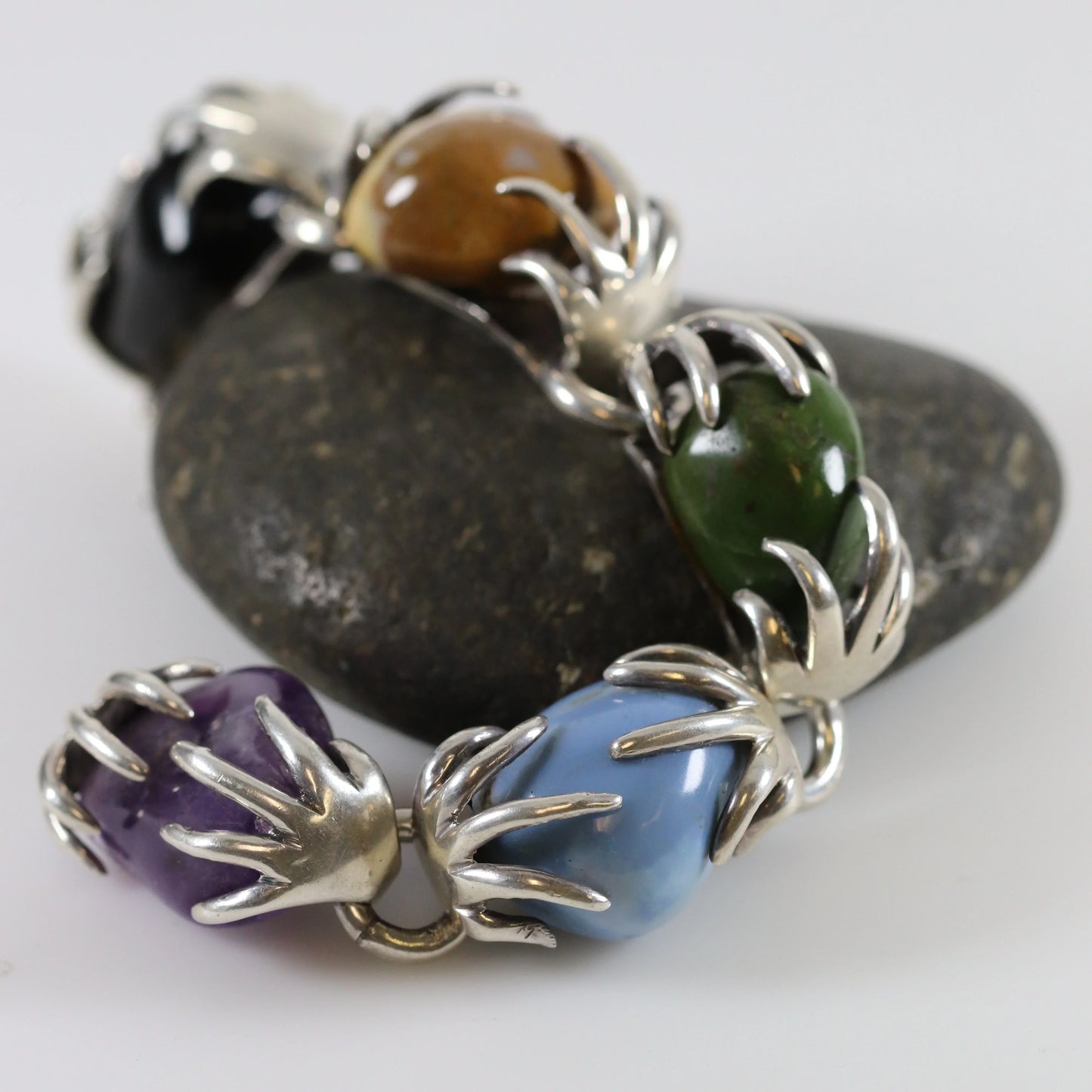 SOLD OUT: Vintage Los Castillo Taxco Silver Mexican Jewelry | Multi-Stone Claw Set Gem Bracelet - Carmel Fine Silver Jewelry