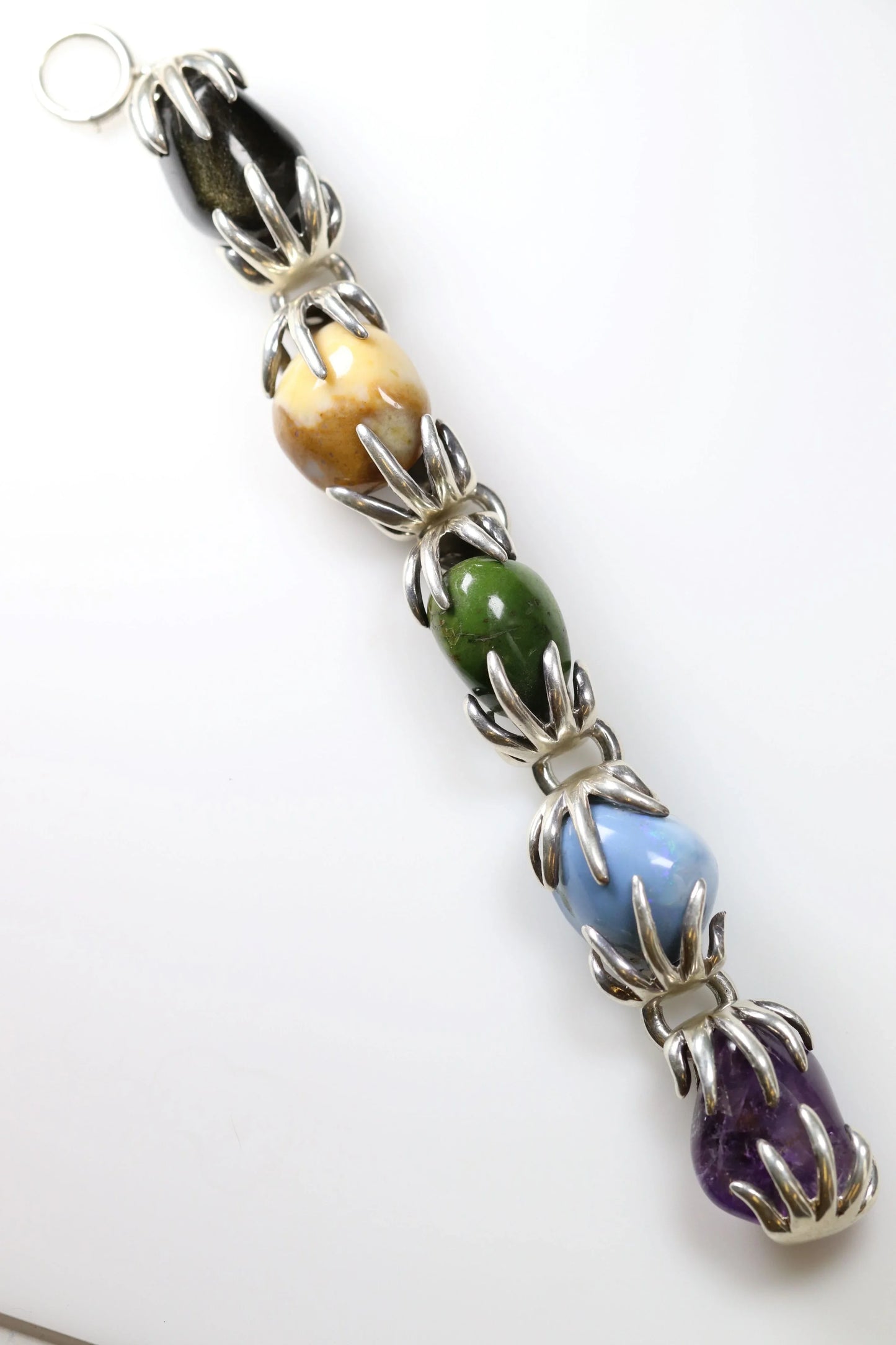 SOLD OUT: Vintage Los Castillo Taxco Silver Mexican Jewelry | Multi-Stone Claw Set Gem Bracelet - Carmel Fine Silver Jewelry