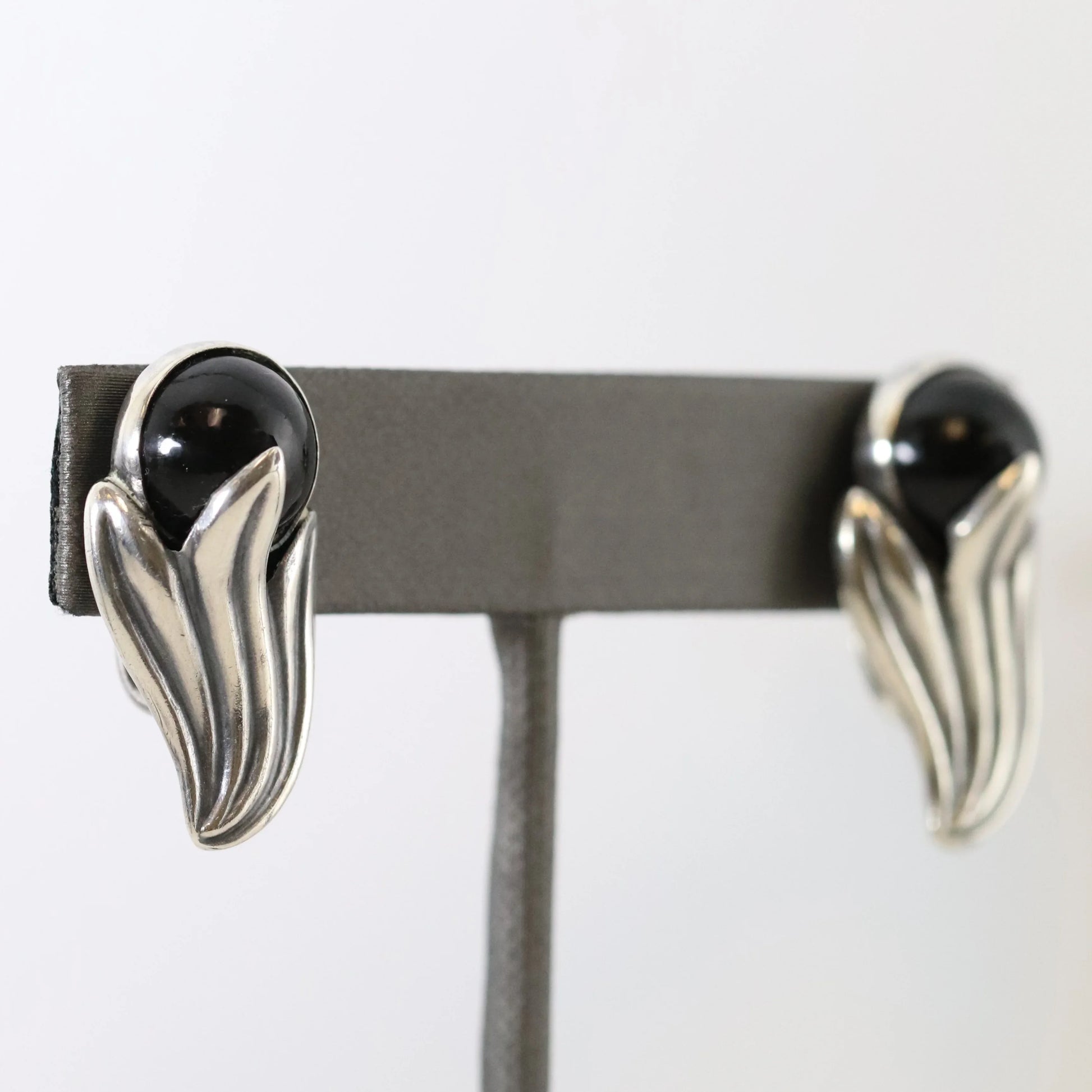 SOLD OUT: Vintage Los Castillo Taxco Silver Mexican Jewelry | Onyx Bell Flower Screwback Earrings - Carmel Fine Silver Jewelry