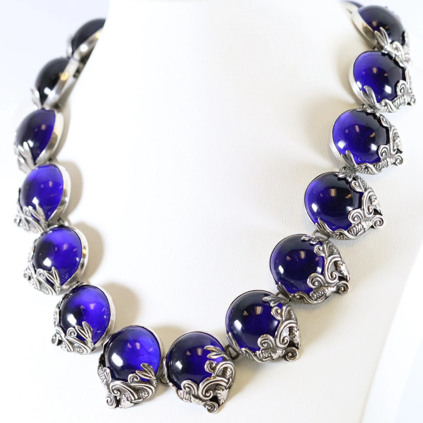 SOLD OUT: Vintage Los Castillo Taxco Silver Mexican Jewelry | Rare Blue Glass Koi Fish Necklace - Carmel Fine Silver Jewelry