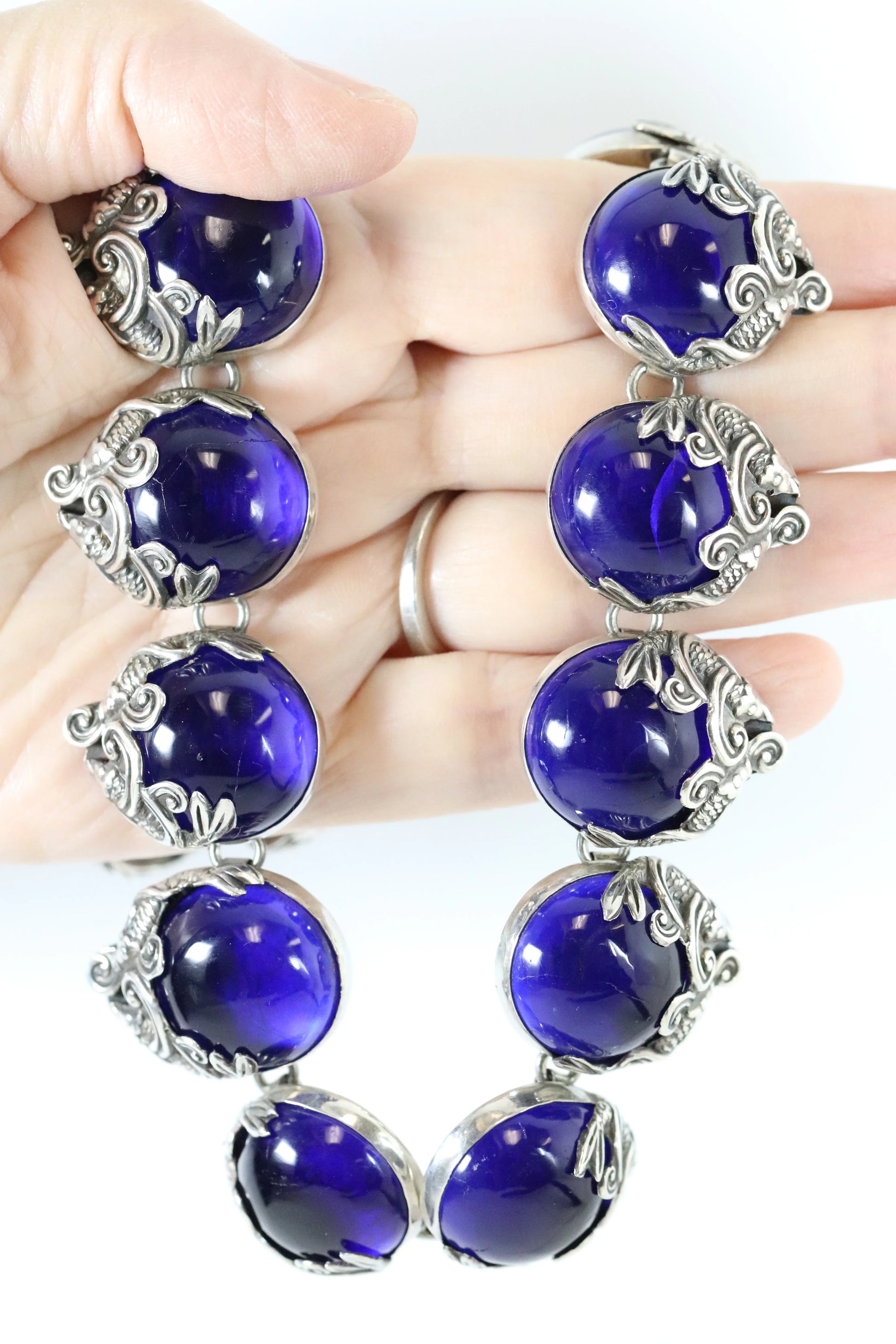 SOLD OUT: Vintage Los Castillo Taxco Silver Mexican Jewelry | Rare Blue Glass Koi Fish Necklace - Carmel Fine Silver Jewelry