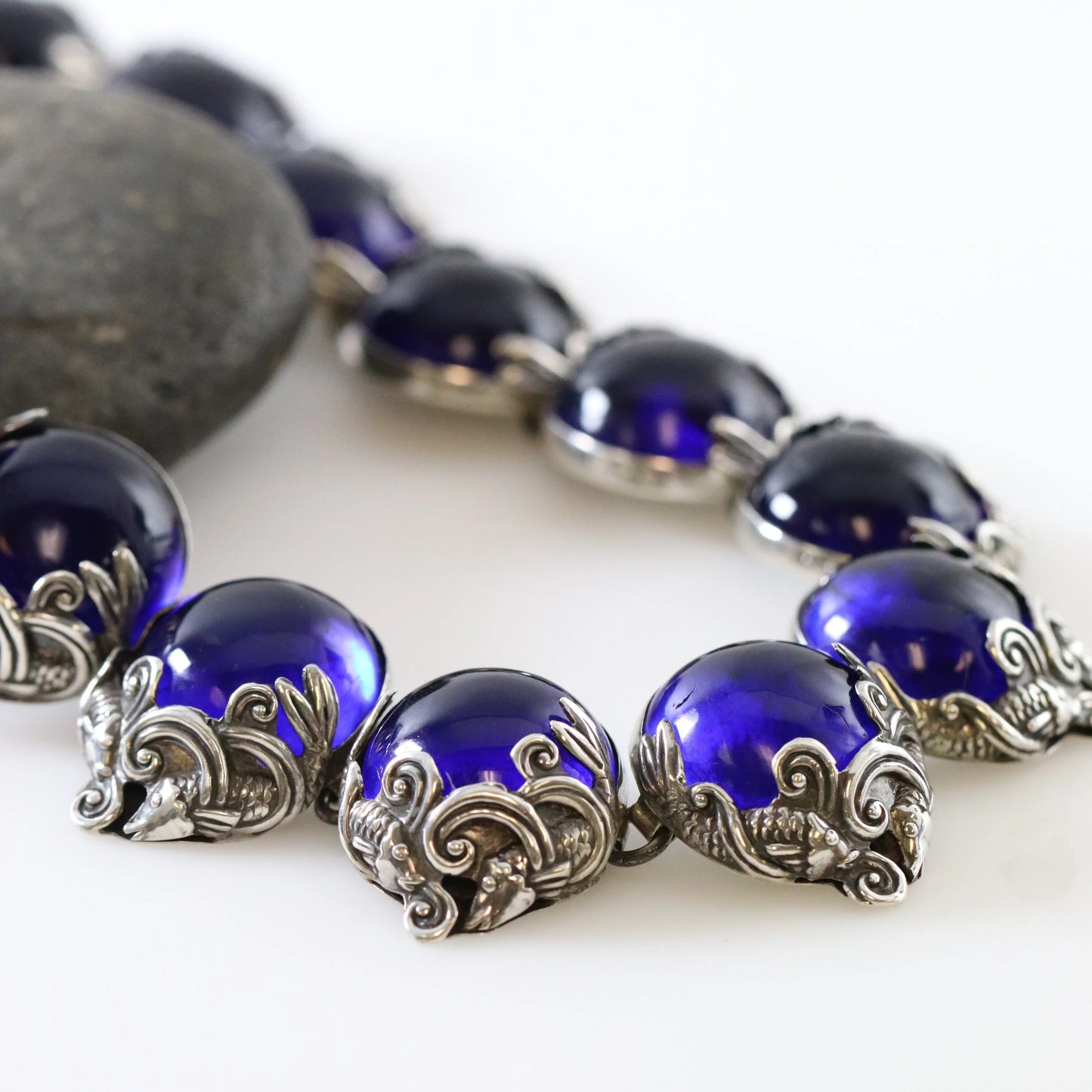 SOLD OUT: Vintage Los Castillo Taxco Silver Mexican Jewelry | Rare Blue Glass Koi Fish Necklace - Carmel Fine Silver Jewelry