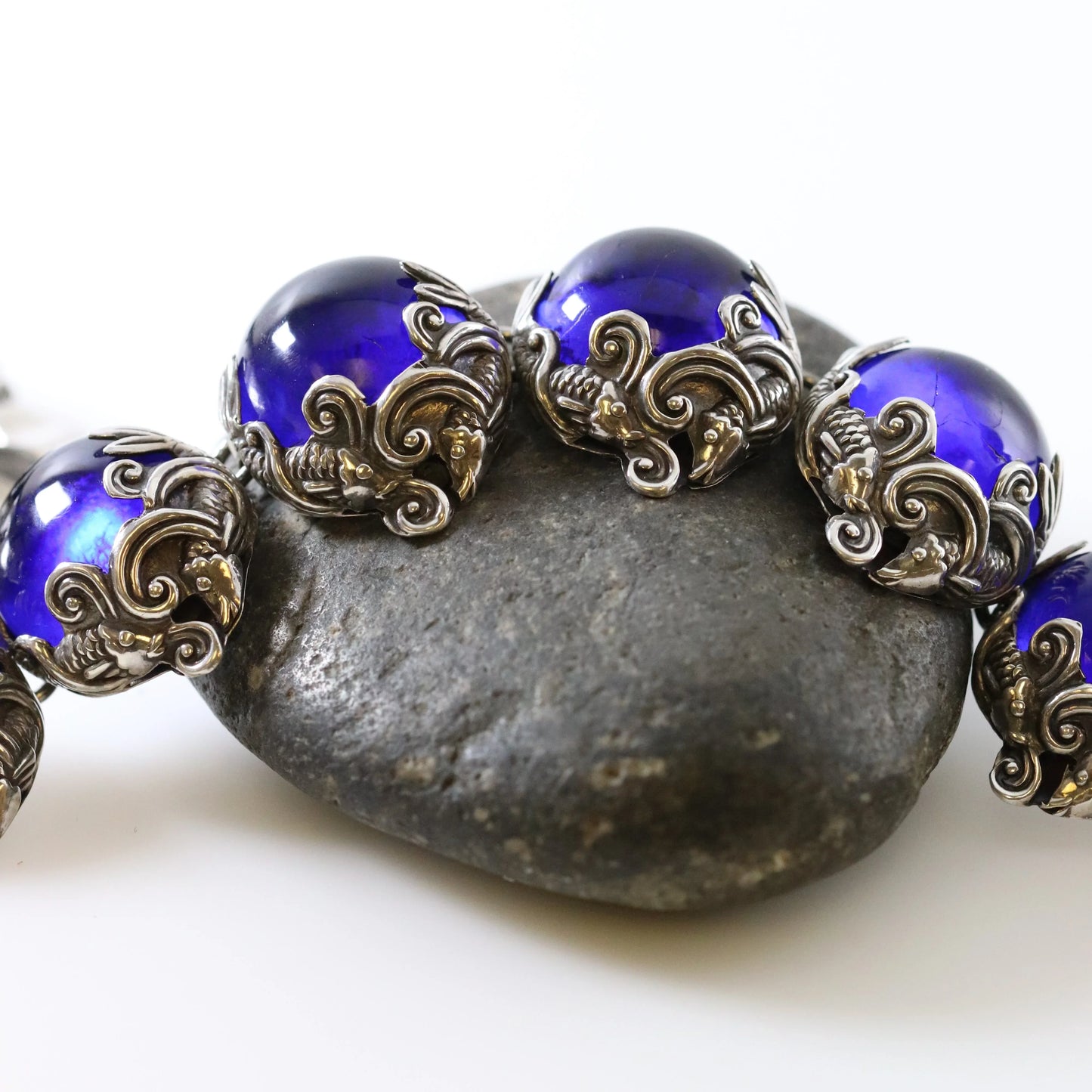 SOLD OUT: Vintage Los Castillo Taxco Silver Mexican Jewelry | Rare Blue Glass Koi Fish Necklace - Carmel Fine Silver Jewelry