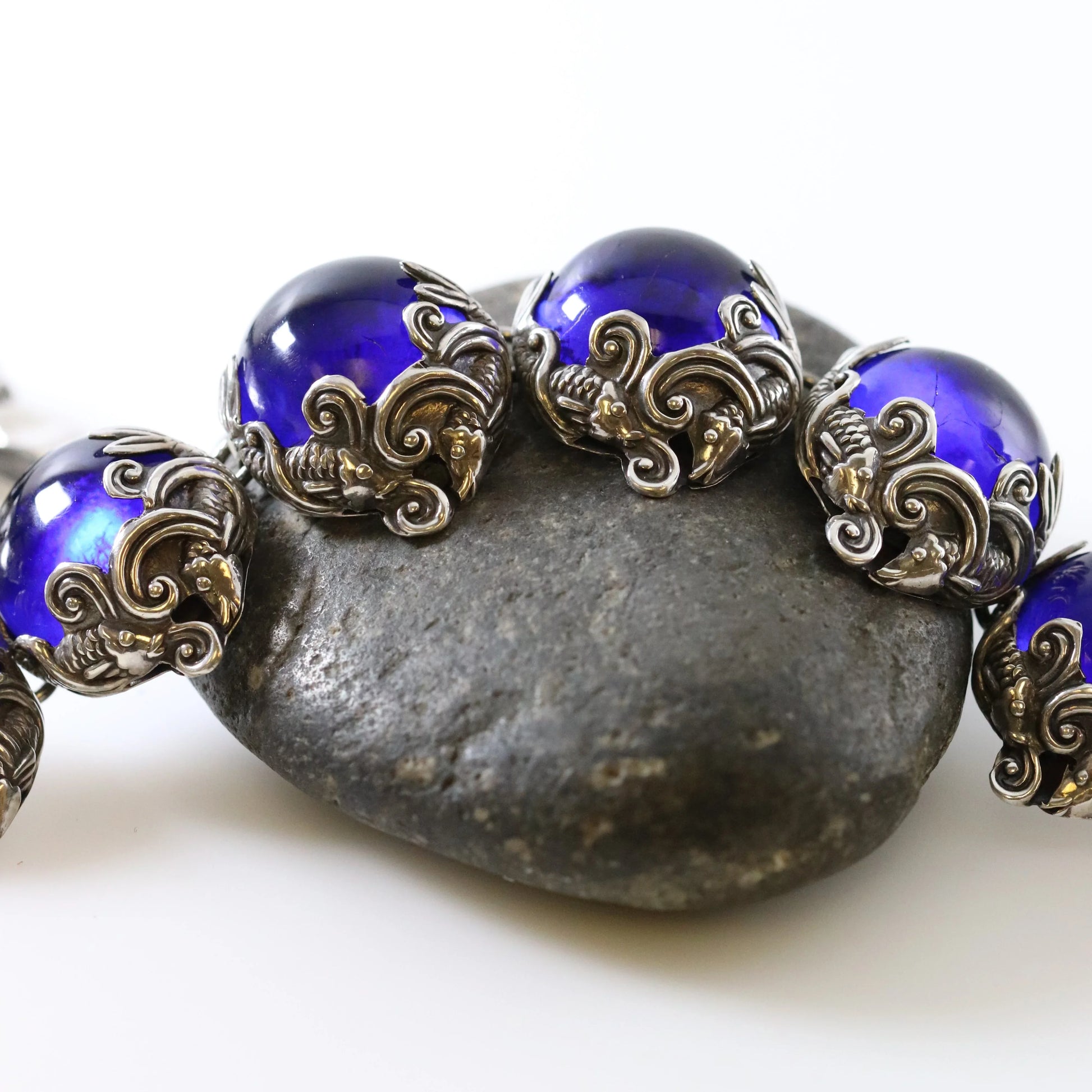 SOLD OUT: Vintage Los Castillo Taxco Silver Mexican Jewelry | Rare Blue Glass Koi Fish Necklace - Carmel Fine Silver Jewelry