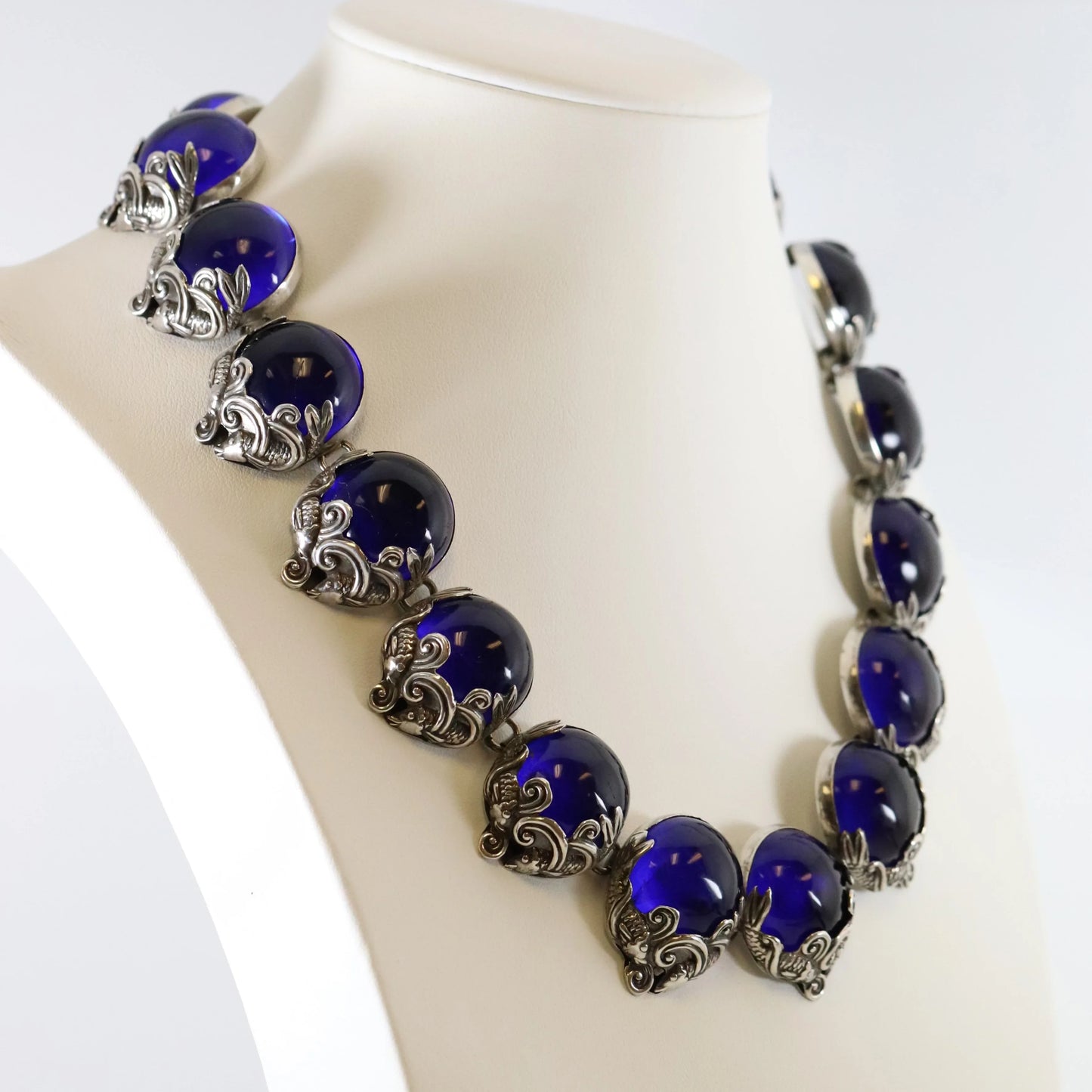 SOLD OUT: Vintage Los Castillo Taxco Silver Mexican Jewelry | Rare Blue Glass Koi Fish Necklace - Carmel Fine Silver Jewelry