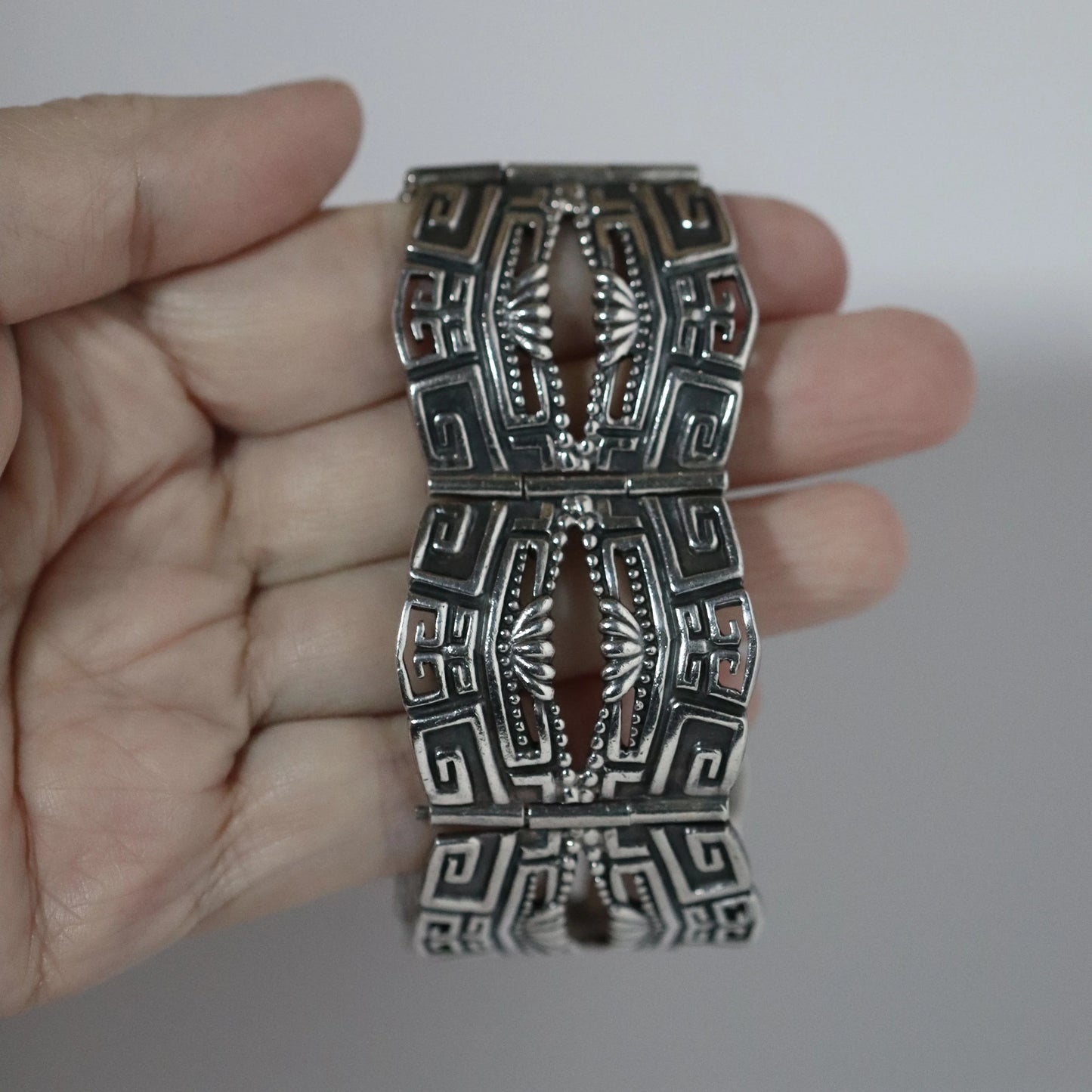 SOLD OUT: Vintage Margot de Taxco Jewelry | Ornate Art Deco Panel Bracelet Taxco Mexico - Carmel Fine Silver Jewelry