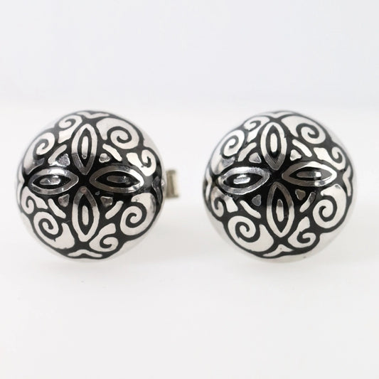 SOLD OUT: Vintage Margot de Taxco Jewelry | Round Floral Enamel Cufflinks - Carmel Fine Silver Jewelry