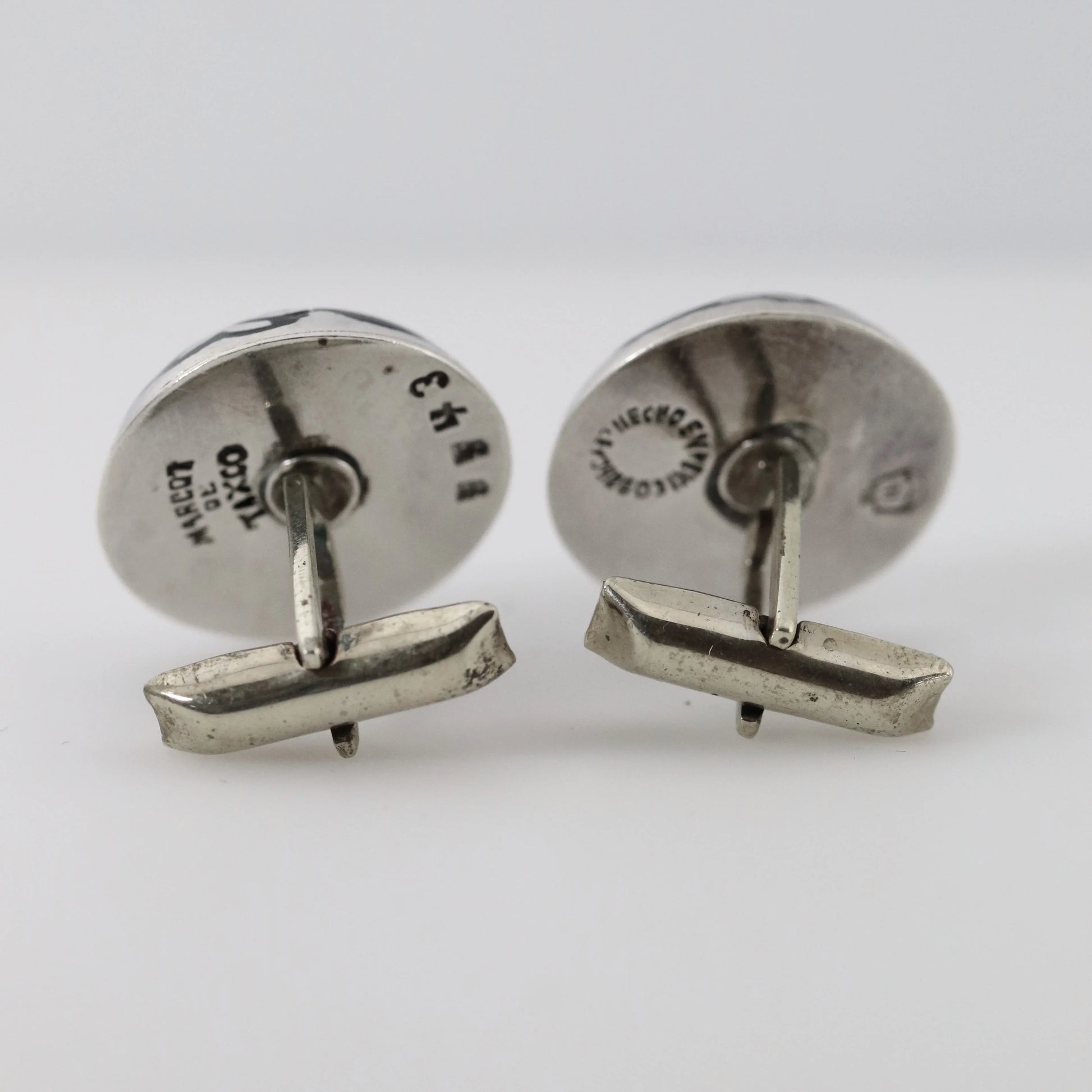 SOLD OUT: Vintage Margot de Taxco Jewelry | Round Floral Enamel Cufflinks - Carmel Fine Silver Jewelry