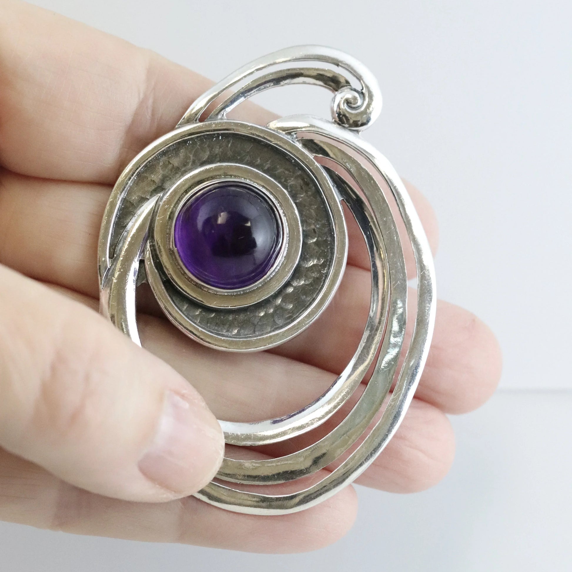 SOLD OUT: Vintage Margot de Taxco Mexican Jewelry | Amethyst Swirl Modernist Brooch - Carmel Fine Silver Jewelry