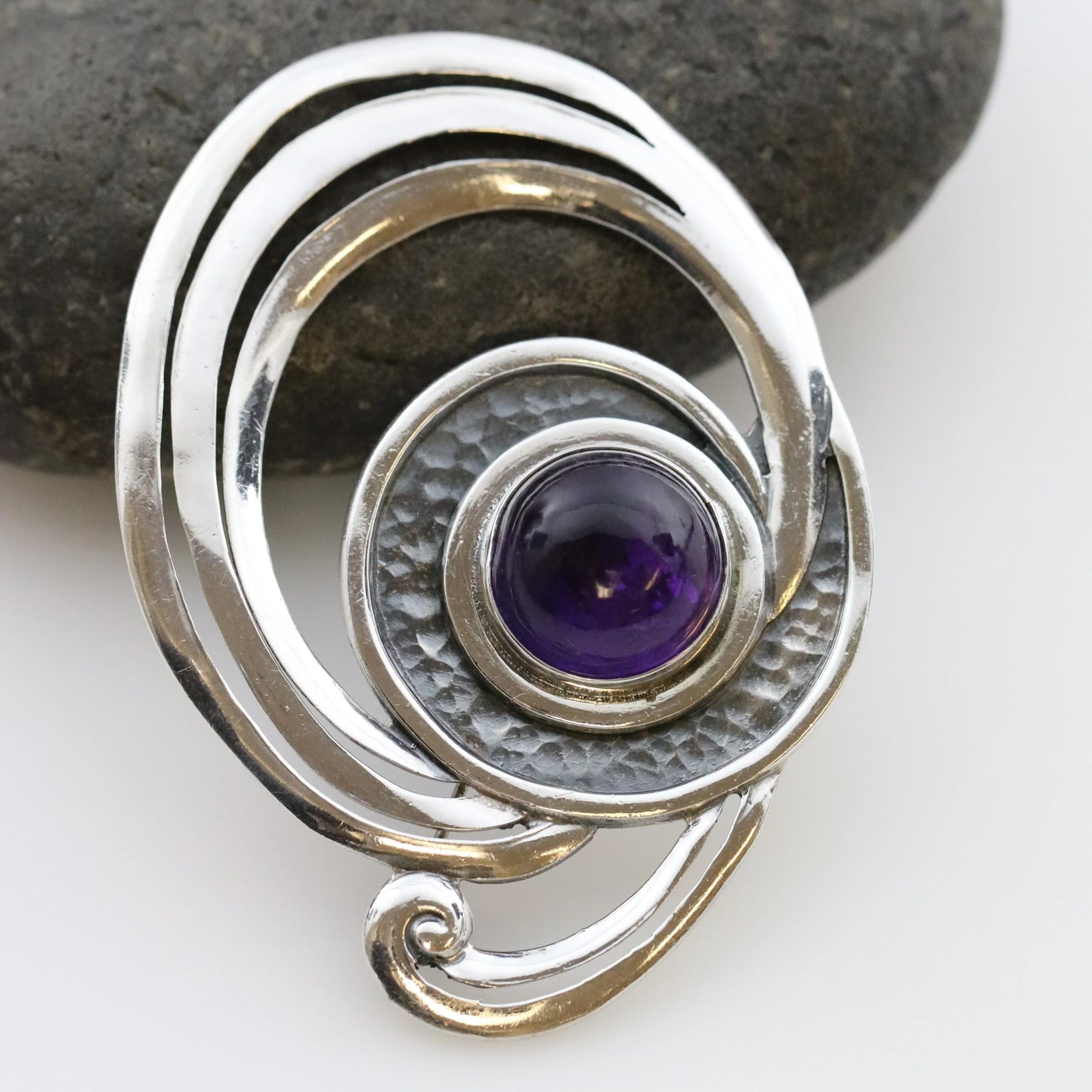SOLD OUT: Vintage Margot de Taxco Mexican Jewelry | Amethyst Swirl Modernist Brooch - Carmel Fine Silver Jewelry