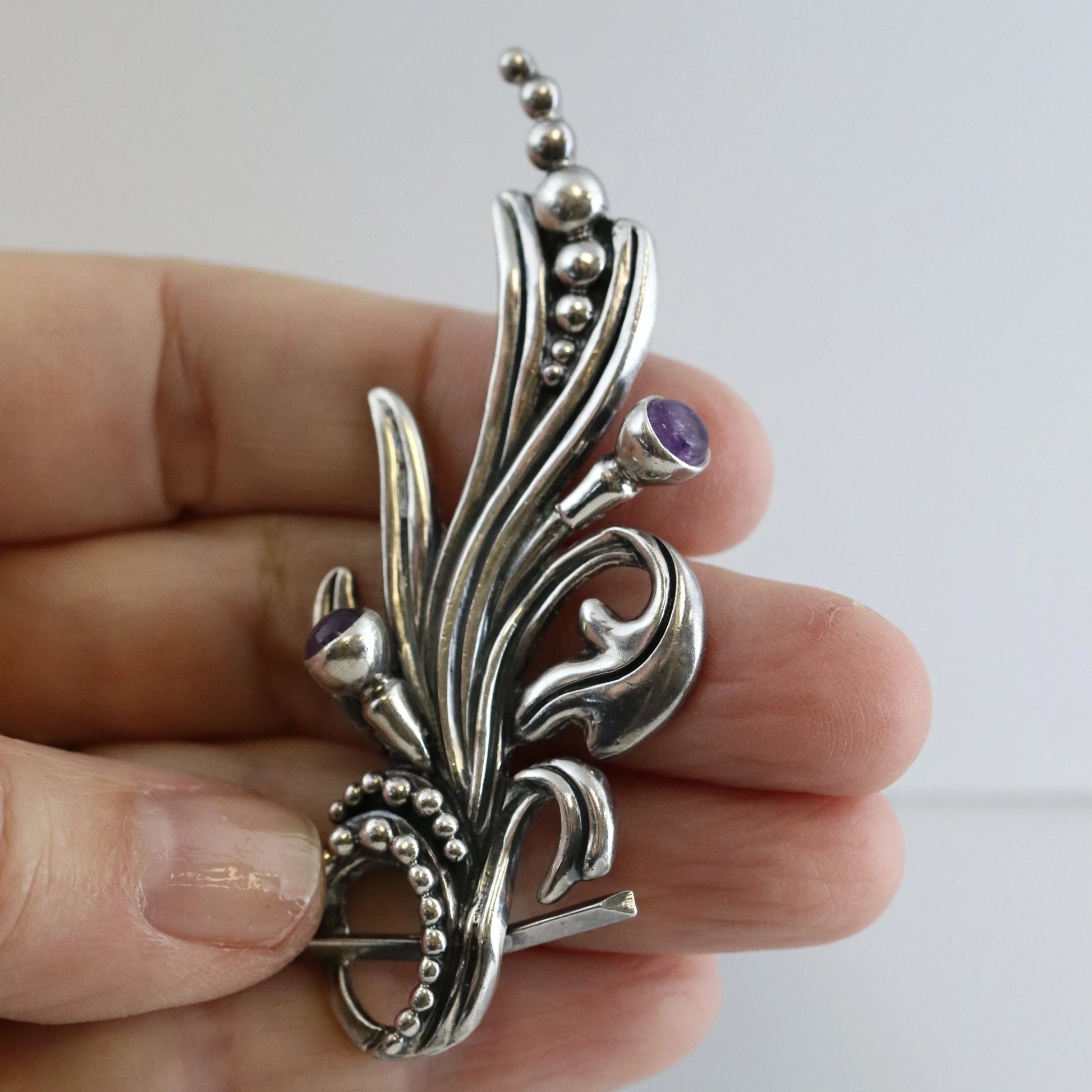 SOLD OUT: Vintage Margot de Taxco Mexican Jewelry | Ornate Amethyst Floral Brooch - Carmel Fine Silver Jewelry